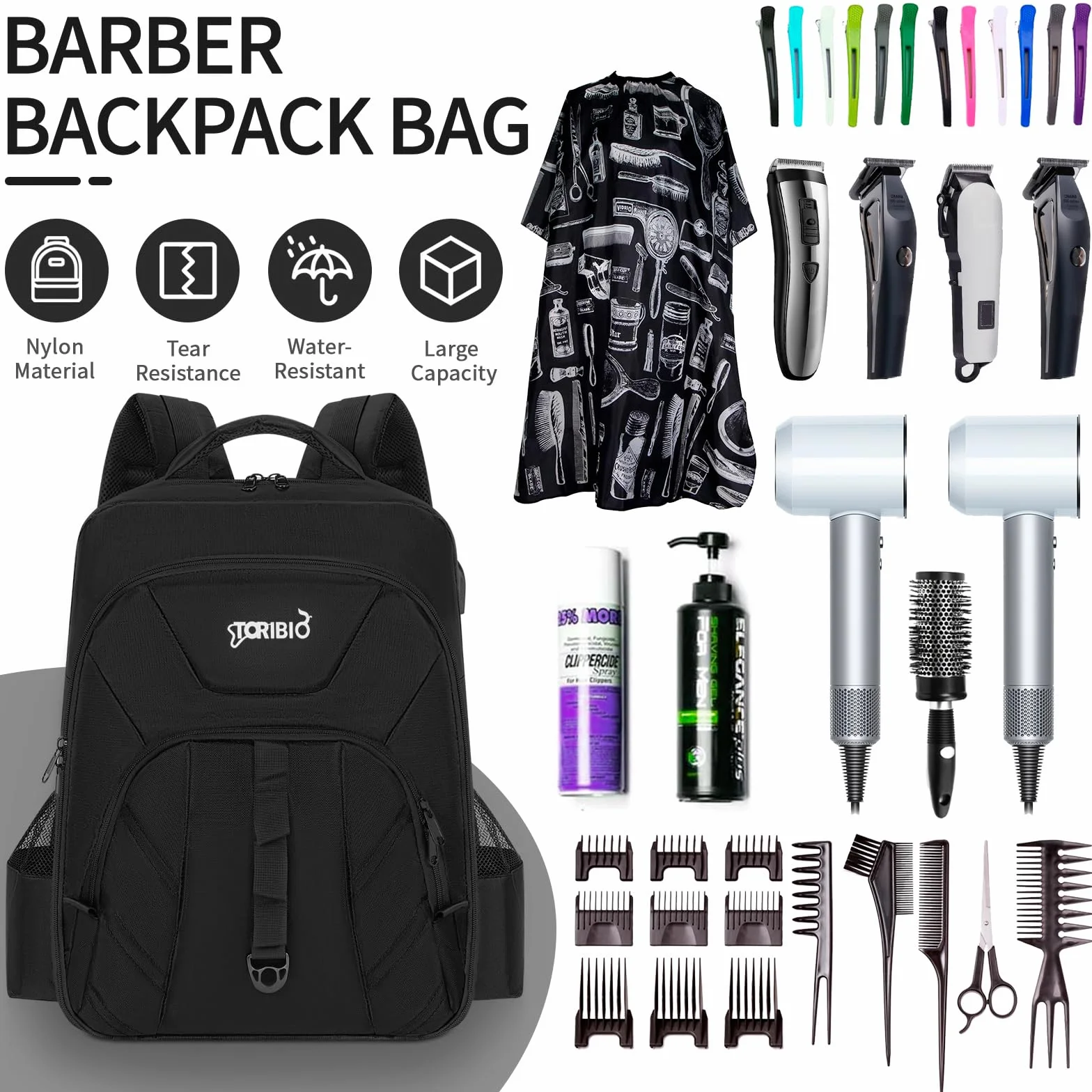 Barbiere Portautensili, Barbiere Stoccaggio Valigia, Clipper e Accessori Organizzatore, Parrucchiere Zaino Portatile per Barbiere, Borsa Barber, Nero
