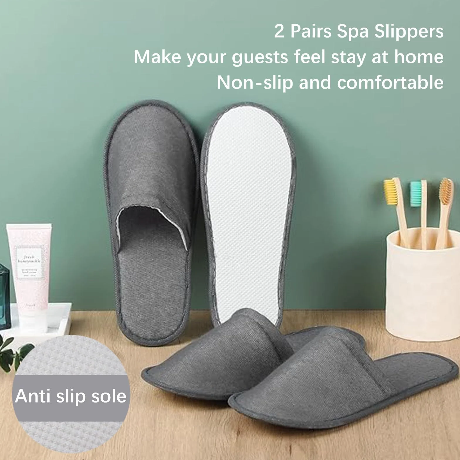 Pantofole Hotel - 2 Paia Usa E Getta Antiscivolo per Ospiti, SPA, Ciabatte Monouso, Sposa Bianco (Taglia EU 37-43, Grigio)