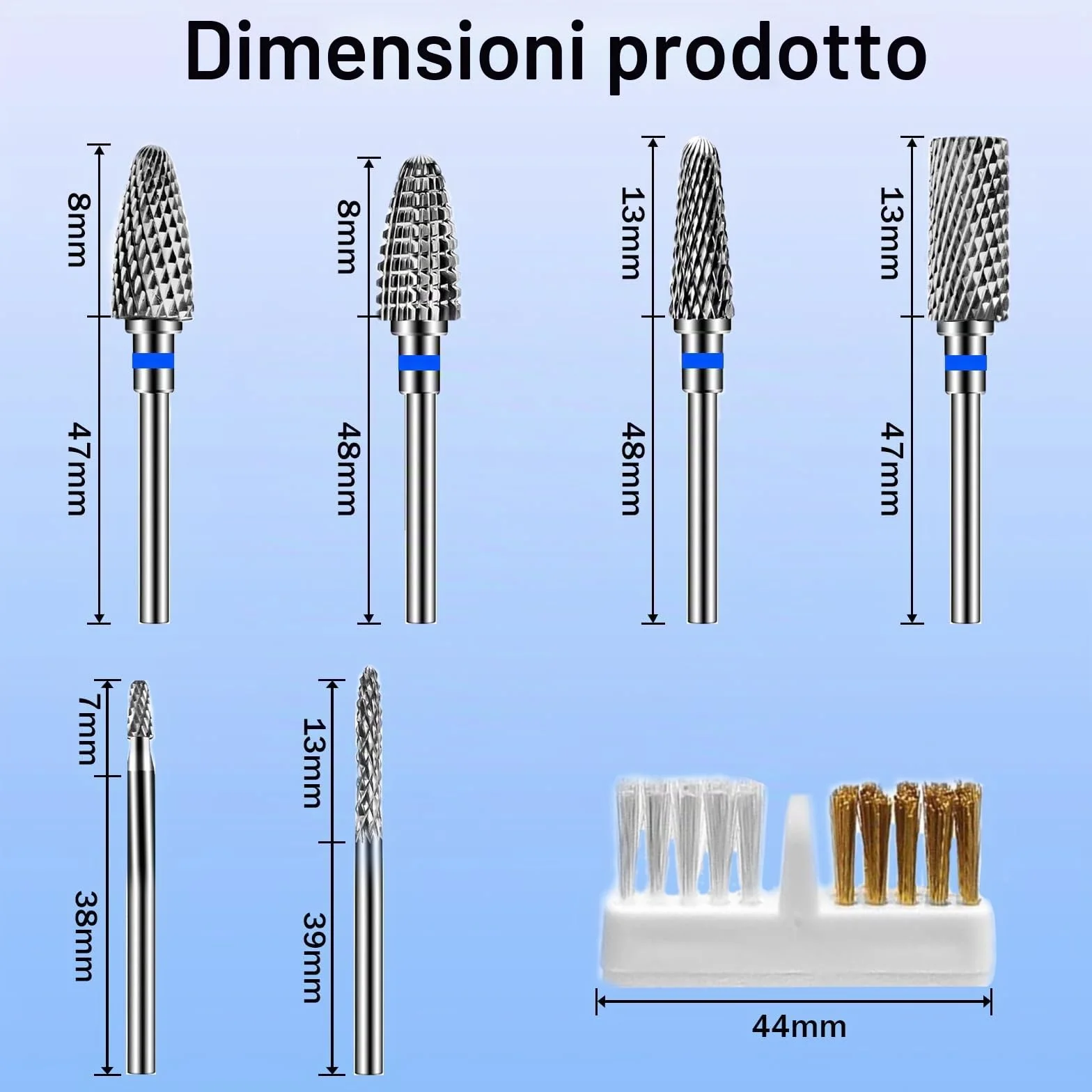 Punte Fresa Unghie in Carburo di Tungsteno 6 Pezzi 3/32 Pollici per Manicure Pedicure Rimozione Gel