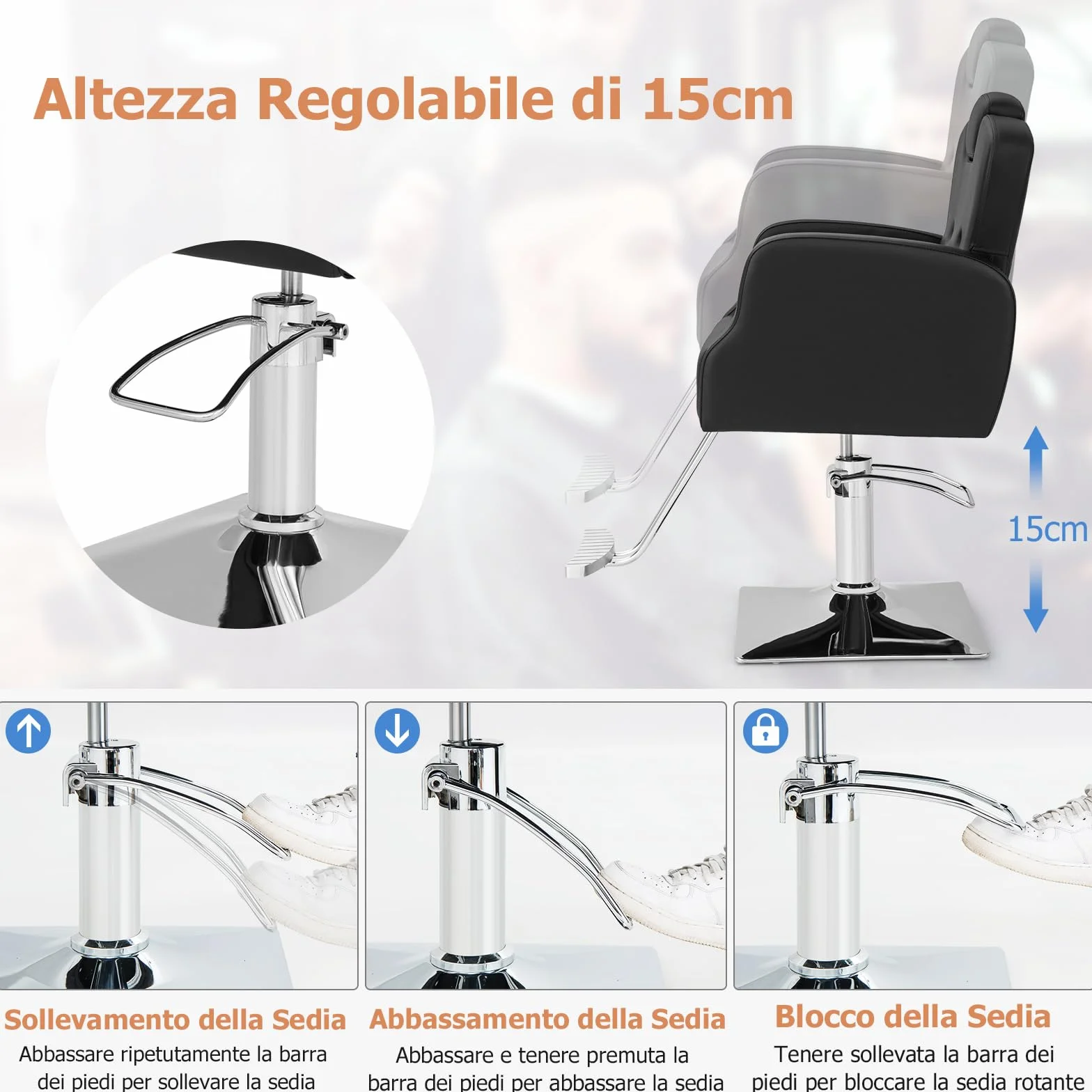 COSTWAY Poltrona da Barbiere con Altezza Regolabile, Sedia da Barbiere Girevole a 360°, Poggiatesta Regolabile, Portata 150 kg