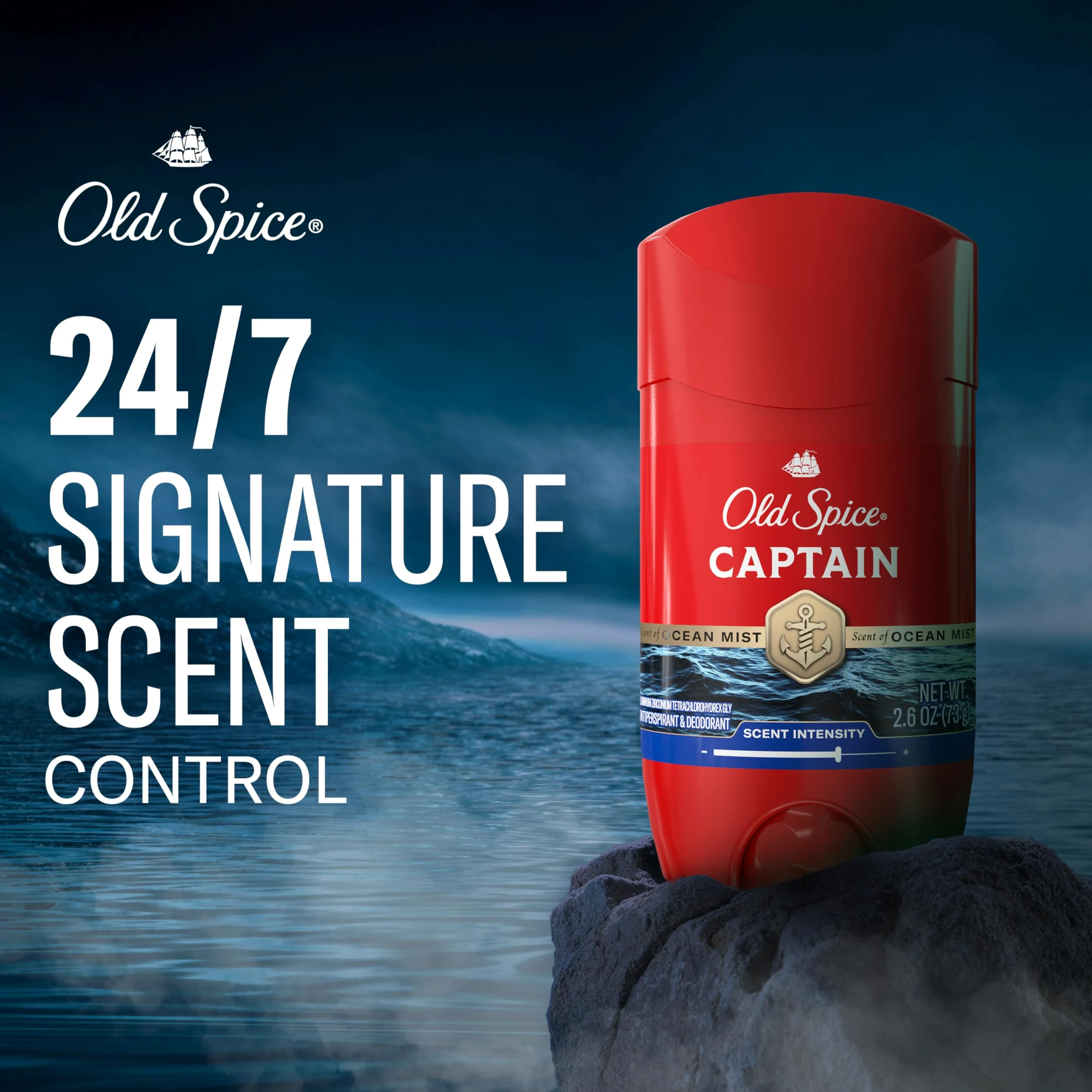 Old Spice Deodorante antitraspirante per uomo, capitano, 48 ore, protezione contro l'odore, 2,6 oz (confezione da 6)