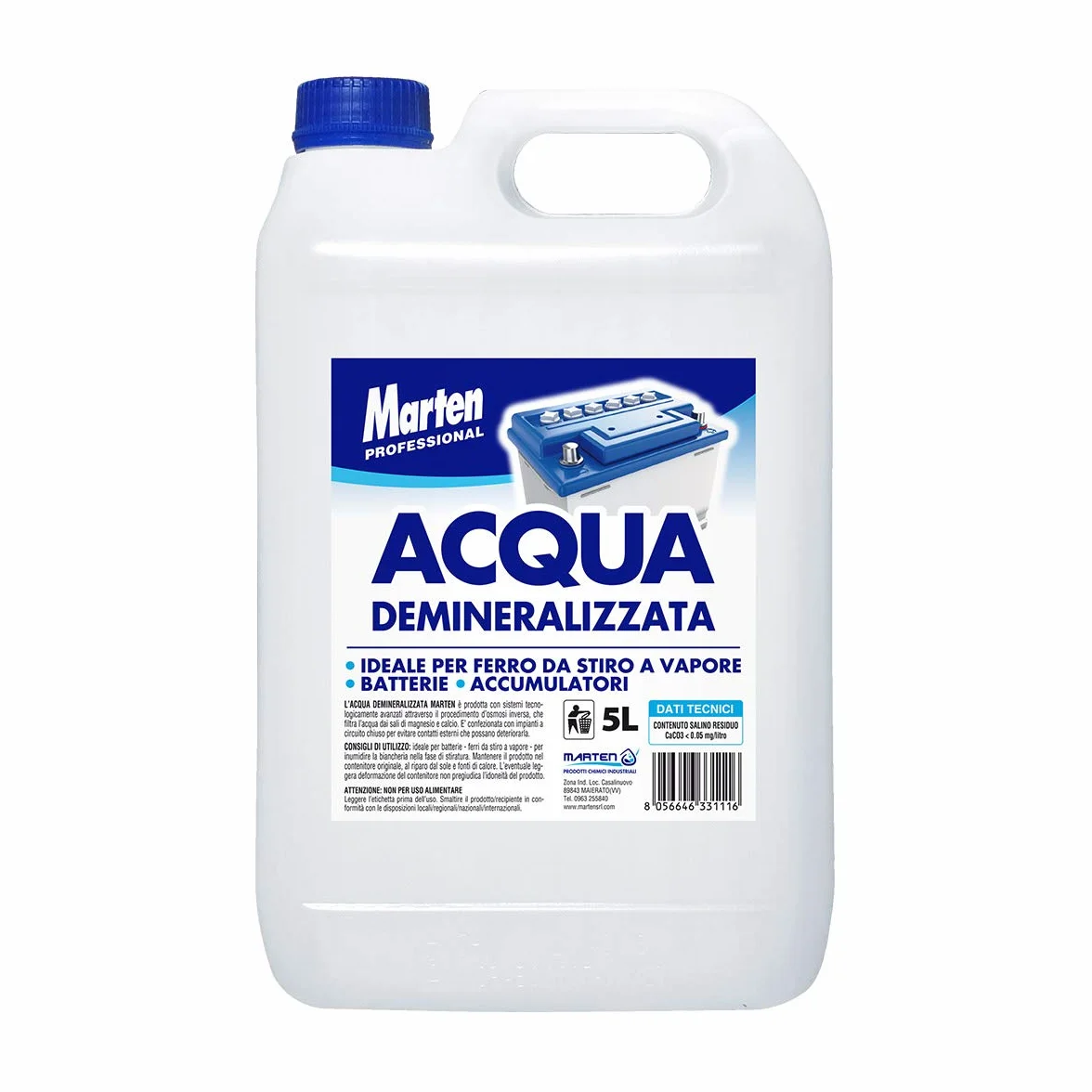 Acqua DEMINERALIZZATA per BATTERIE ACCUMULATORI E Ferri da Stiro da 5 LT