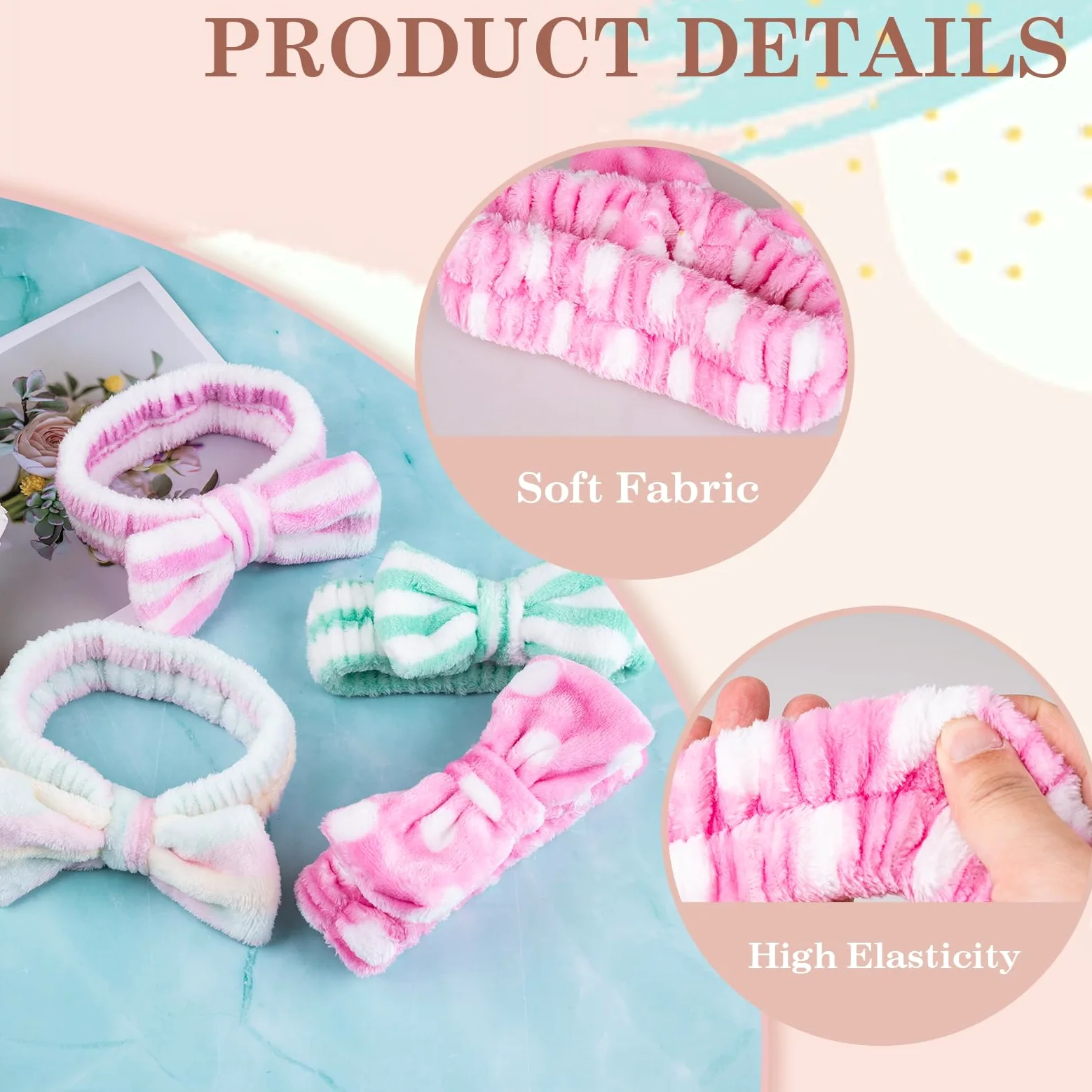 9 fasce per capelli per trucco, spa, fasce per capelli con fiocco, per lavare il viso, trucco, doccia, spa, in microfibra, regalo per ragazze e donne