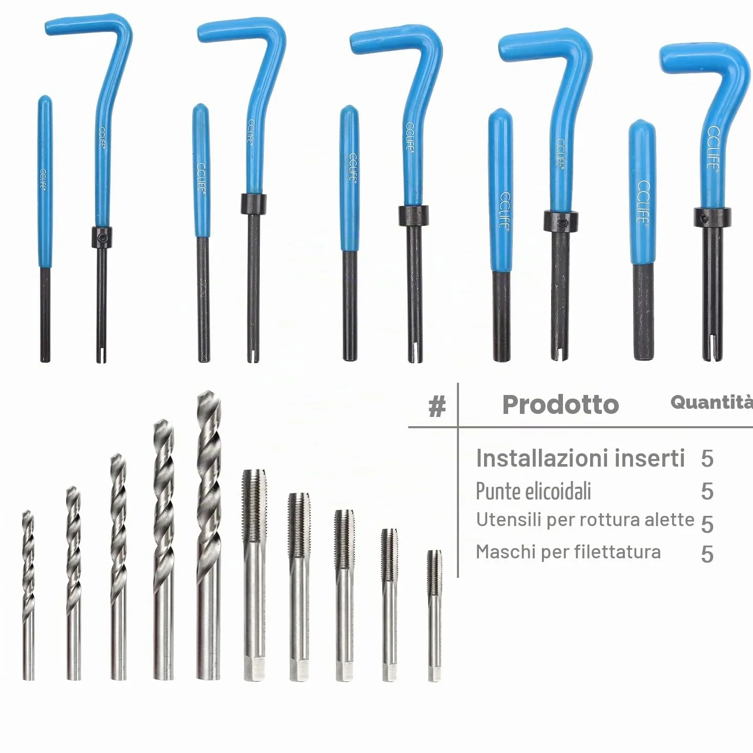 CCLIFE Kit Riparazione Filettatura Helicoil Set Inserti 131 Pezzi M5 M6 M8 M10 M12