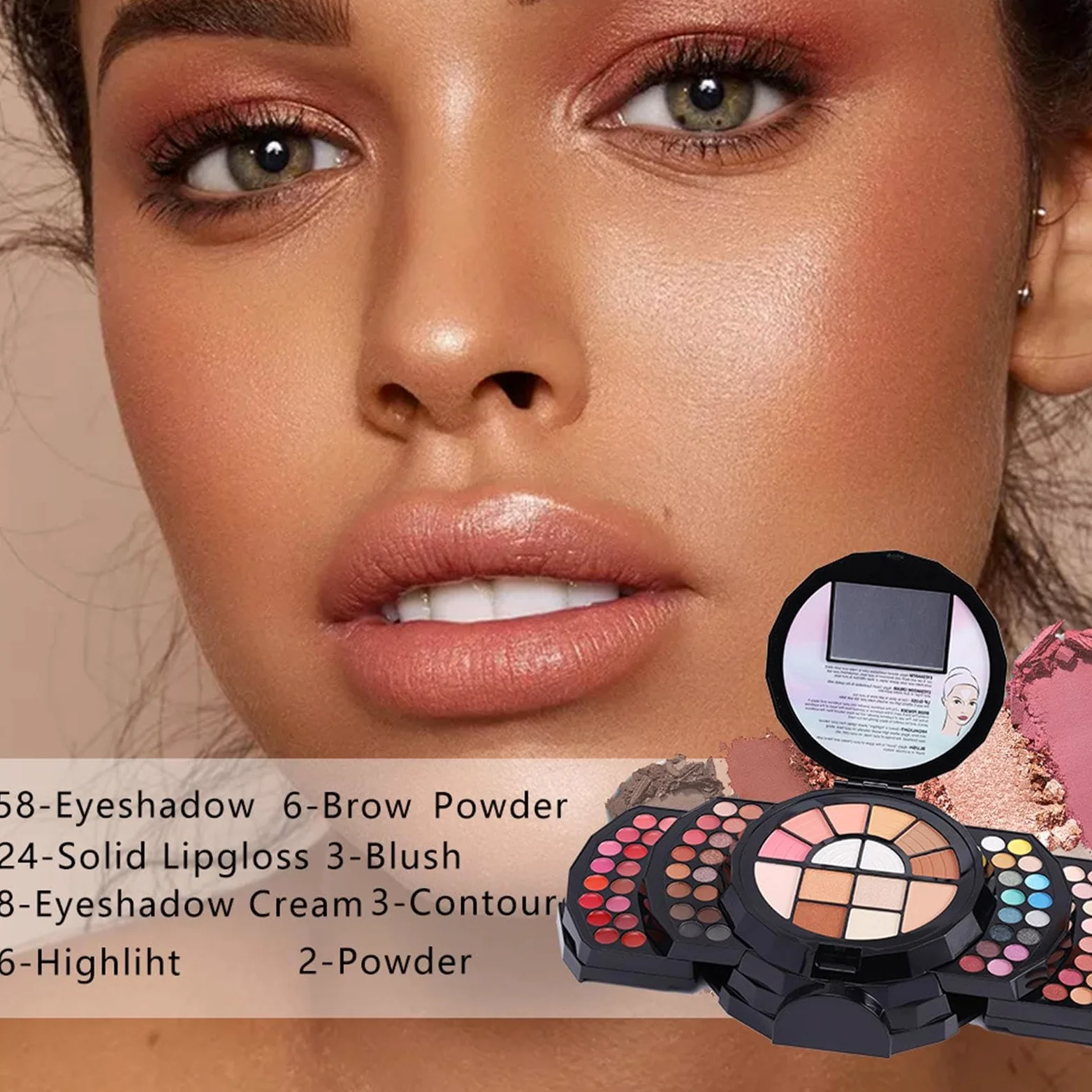 Kit Trucco Completo Molto Pigmentata Portatile Con Specchio Versatile | Set Trucco Principianti, Facile da Utilizzare e Comodo Ombretto, Correttore, Eyeliner, Sopracciglia, Illuminante, Compatta V
