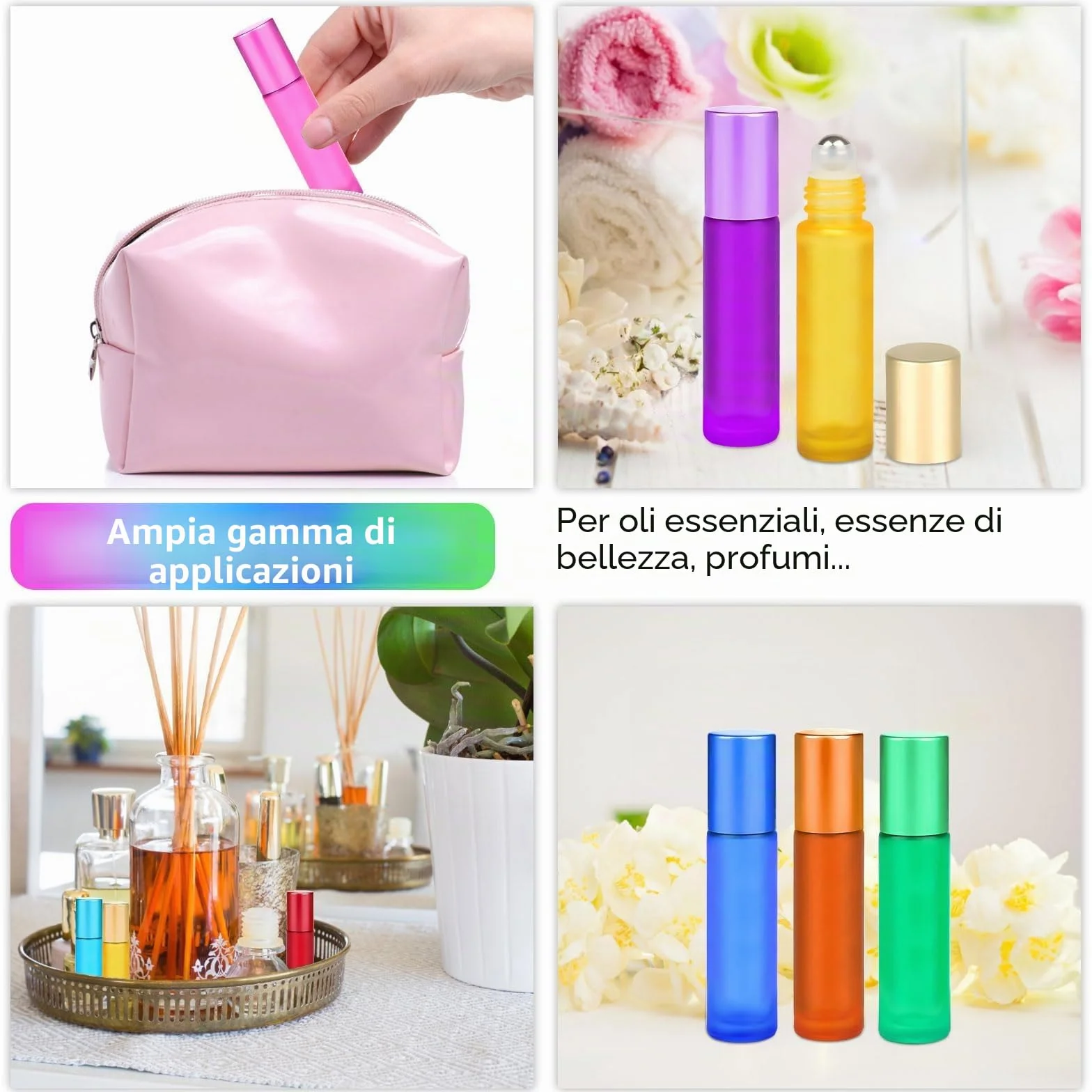 8 Pezzi 10ML Bottiglie Colorate a Rullo in Vetro Spesso, Rotolo di Vetro Vuoto,con Sfere a Rullo in Acciaio Inossidabile,per Oli Essenziali,Oli Profumi,Cosmetici,Massaggi