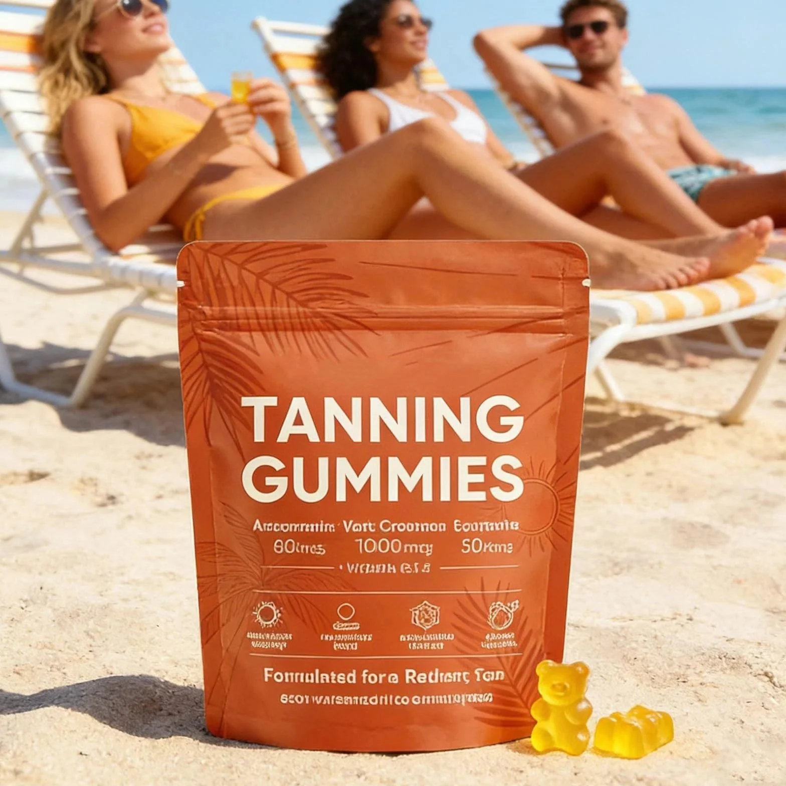 Gummies Abbronzanti da Donna, Tanning Gummies Women, Abbronzatura Rapida Senza Sole, Astaxantina, Miscela di Beta-Carotene e Licopene, Luminosità e Idratazione Della Pelle per un Bagliore Naturale (3)