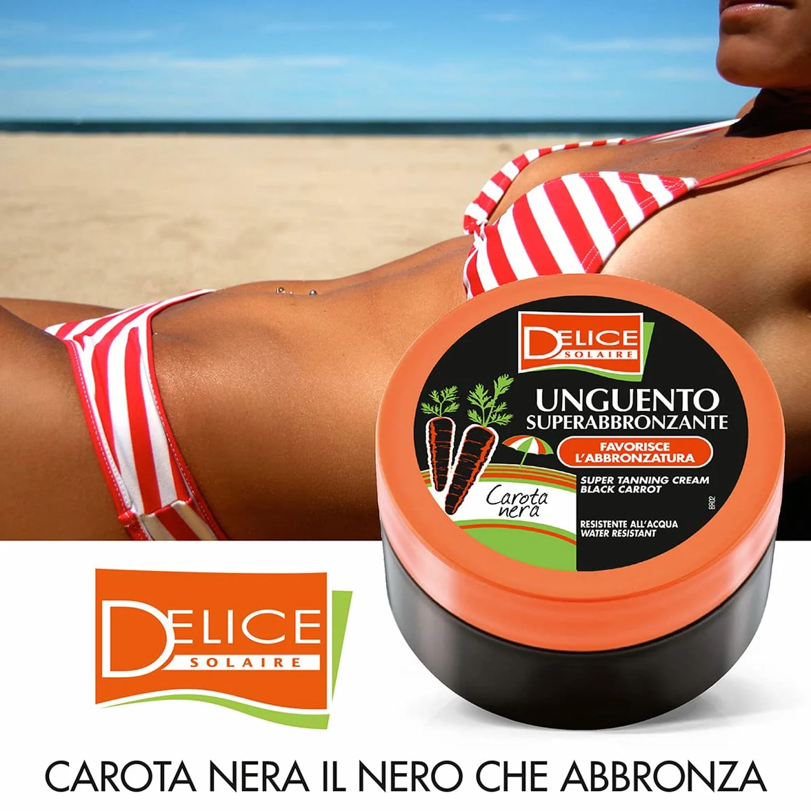 Delice Solaire Unguento Super Abbronzante, Carota Nera, Accelera Abbronzatura, Resistente all'Acqua, Dermatologicamente Testato - 150 ML