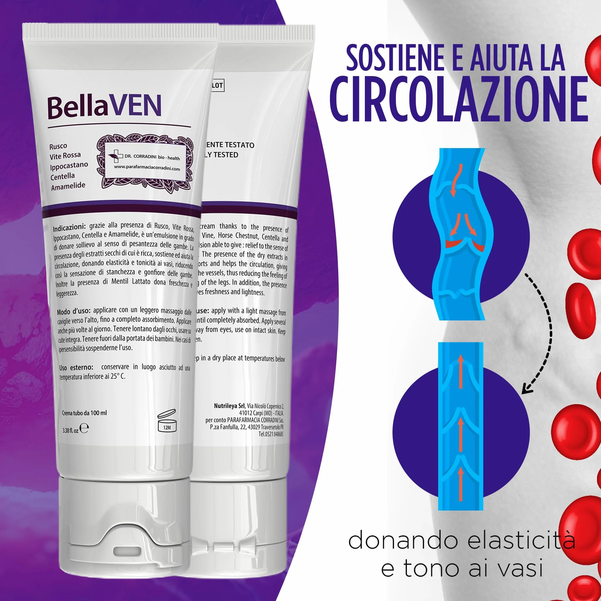 Dr. Corradini Crema Vene Varicose e Capillari con Rusco Vite Rossa Ippocastano Centella e Amamelide 100ml