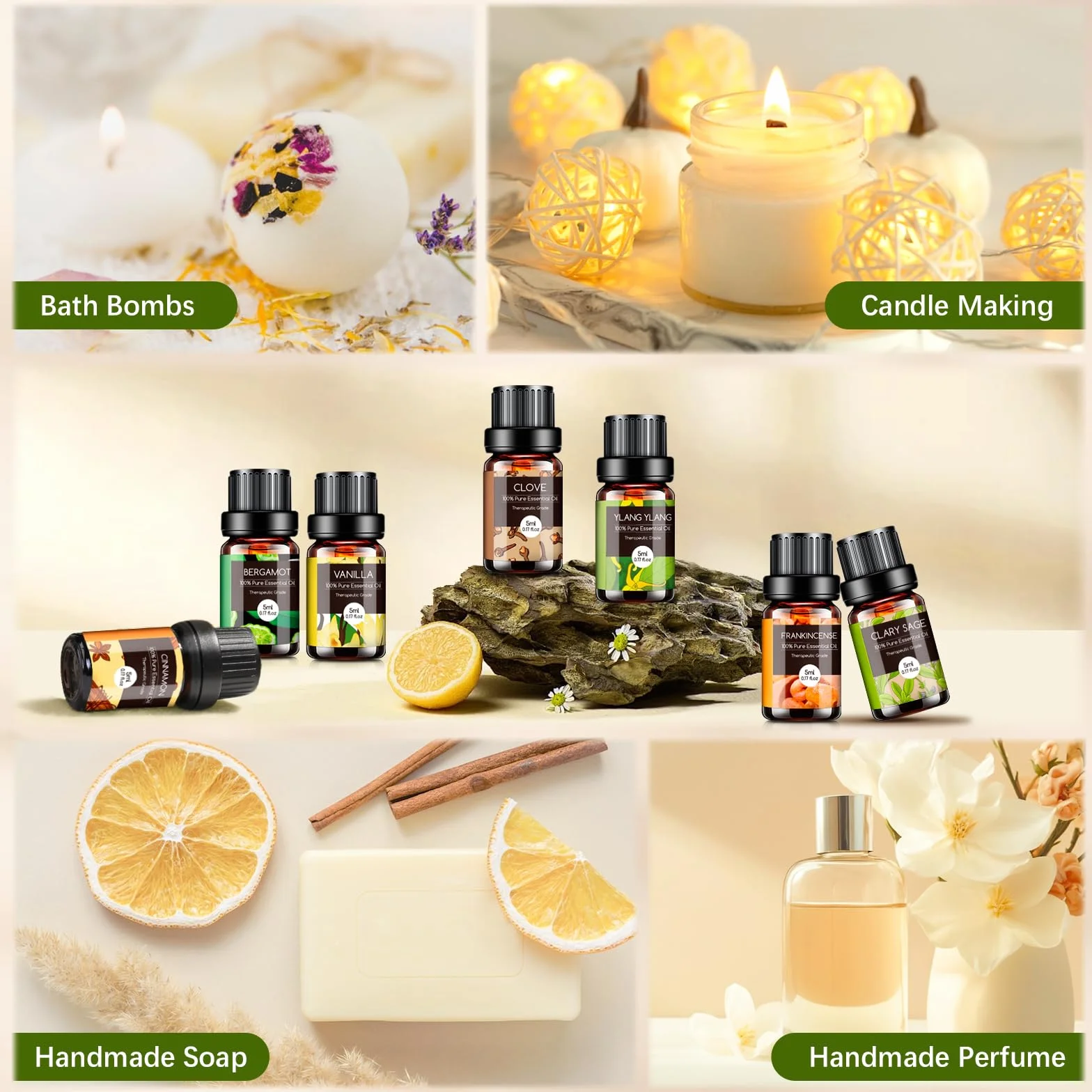 Set di Oli Essenziali per Diffusori Umidificatore 20 x 5ML, Olio Essenziale Naturali per Aromaterapia - Lavanda, Tea Tree, Citronella, Incenso