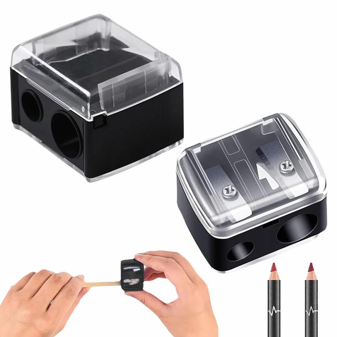 Temperamatite di Bellezza,Temperino Matita Occhi,Temperino Doppio per Matite Cosmetiche,Temperamatite Trucco,Temperino Trucco, Adatto per Eyeliner, Matita per Sopracciglia (Nero), 2 pezzo