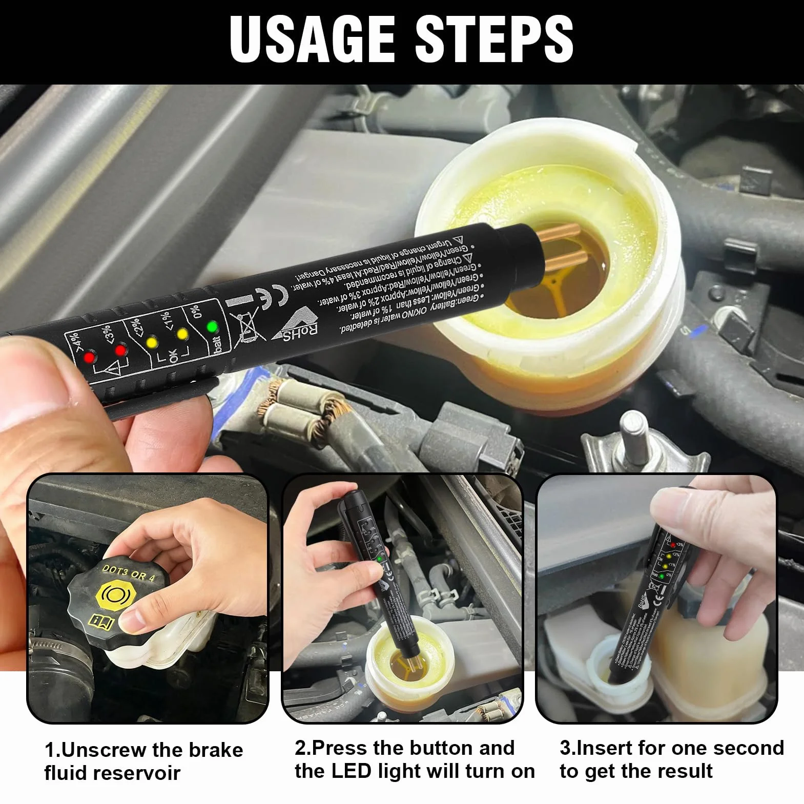 Aivane Tester Liquido Freni DOT3 DOT4 DOT5 LED Indicatore Universale Portatile Rilevatore Umidità Automotive
