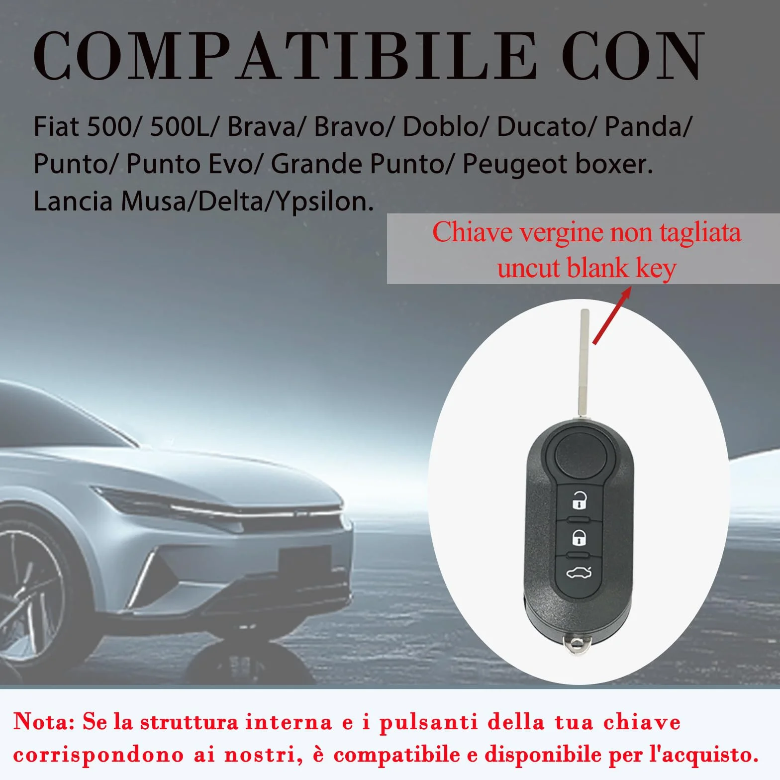 SUPALAND Guscio Chiave di Ricambio 3 Tasti per Telecomando Auto Fiat 500L 500 Punto Evo Grande Bravo Panda Ducato Lancia con Cacciavite e Catena Portachiavi