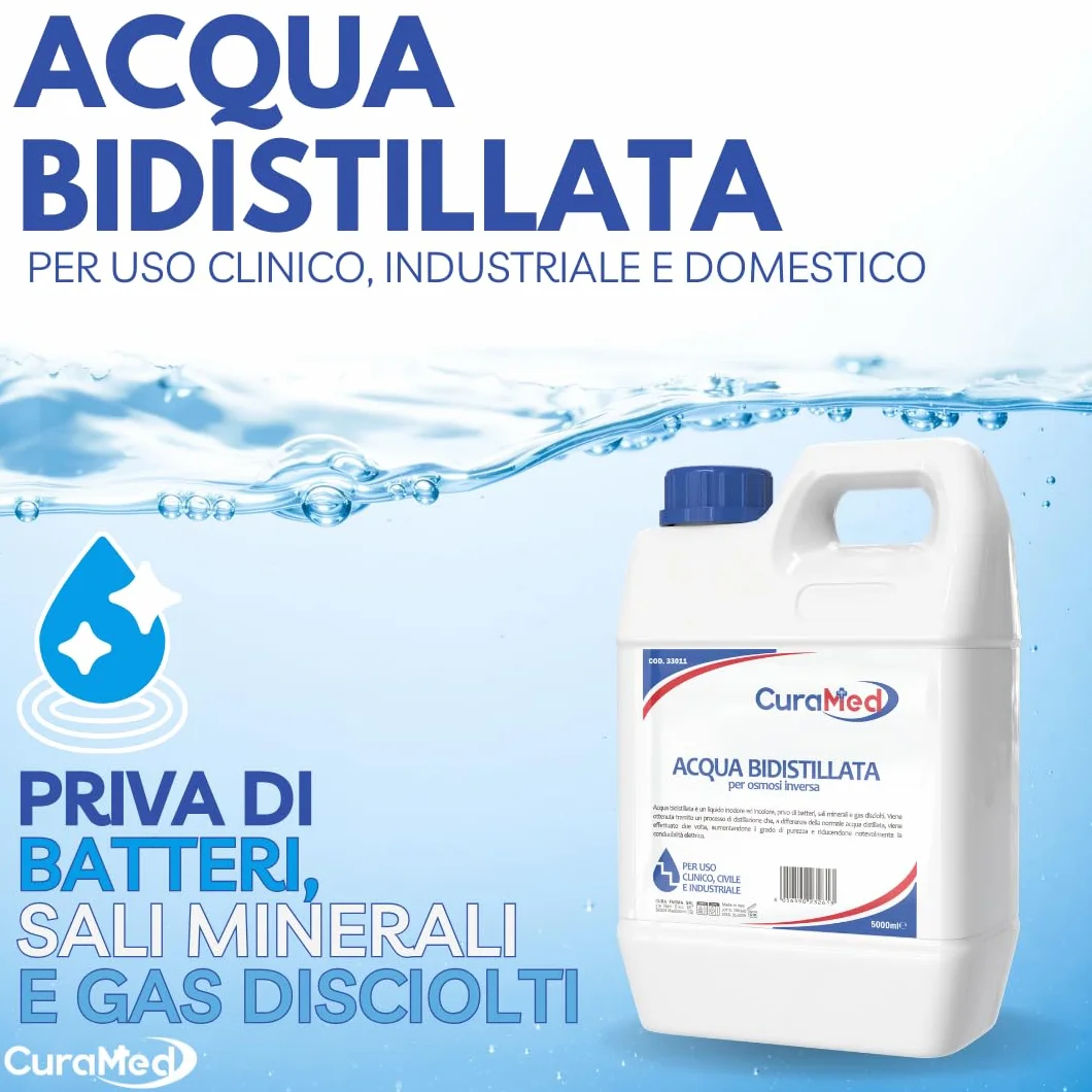 Cura Farma Acqua Bidistillata 5lt Tappo A Vite Sigillo di Sicurezza Originale