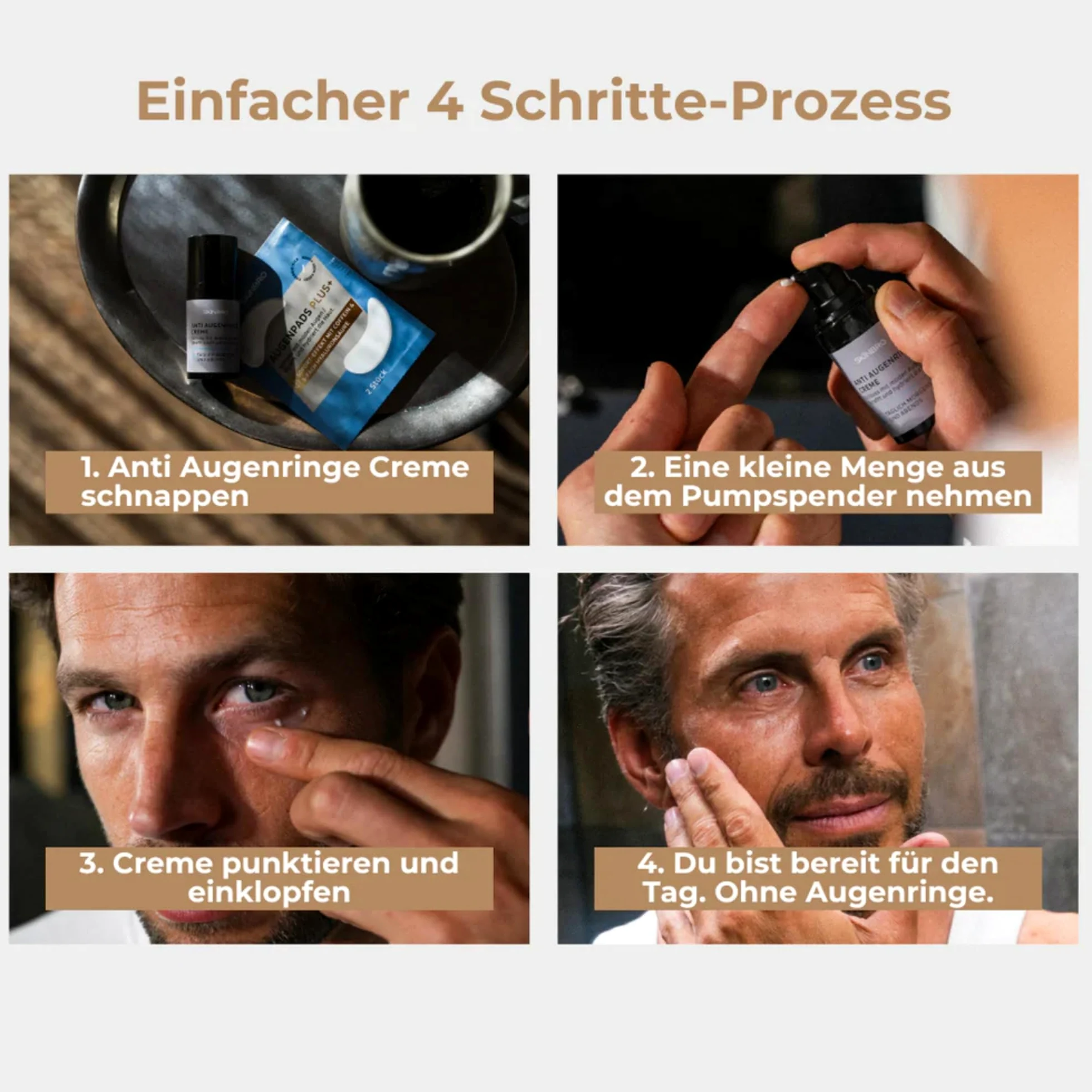 SKINBRO Crema per gli occhi contro rughe e occhiaie per uomini e donne con effetto immediato – Made in Germany – Eye Cream Dermatest molto buona – Crema anti-occhiaie, rimozione delle occhiaie –