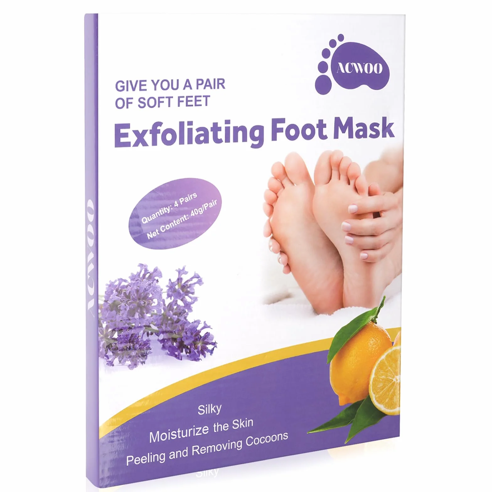 ACWOO Maschera Piedi Esfoliante, 4 paia Maschera Peeling Piedi， Maschera per Piedi Efficace Cura dei Piedi i Scrub Piedi, Maschera Esfoliante Rimozione calli e Pelle Morta piedi