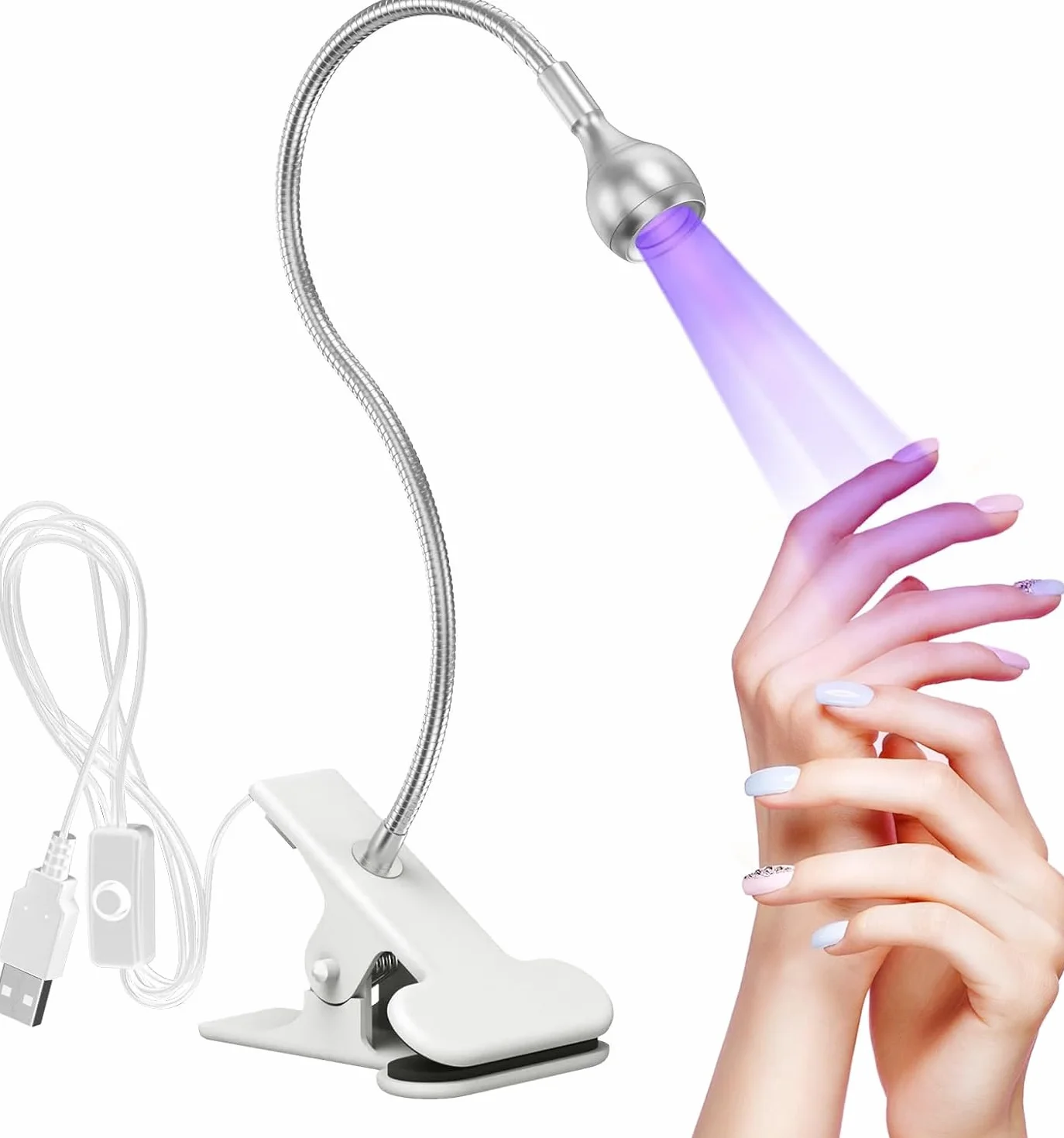 Lampada UV Led Unghie, 5W Mini Essiccatore per Unghie UV per unghie in gel lampada per colla ultravioletta professionale americana con testa rotante a 360 gradi per manicure a dita asciutte