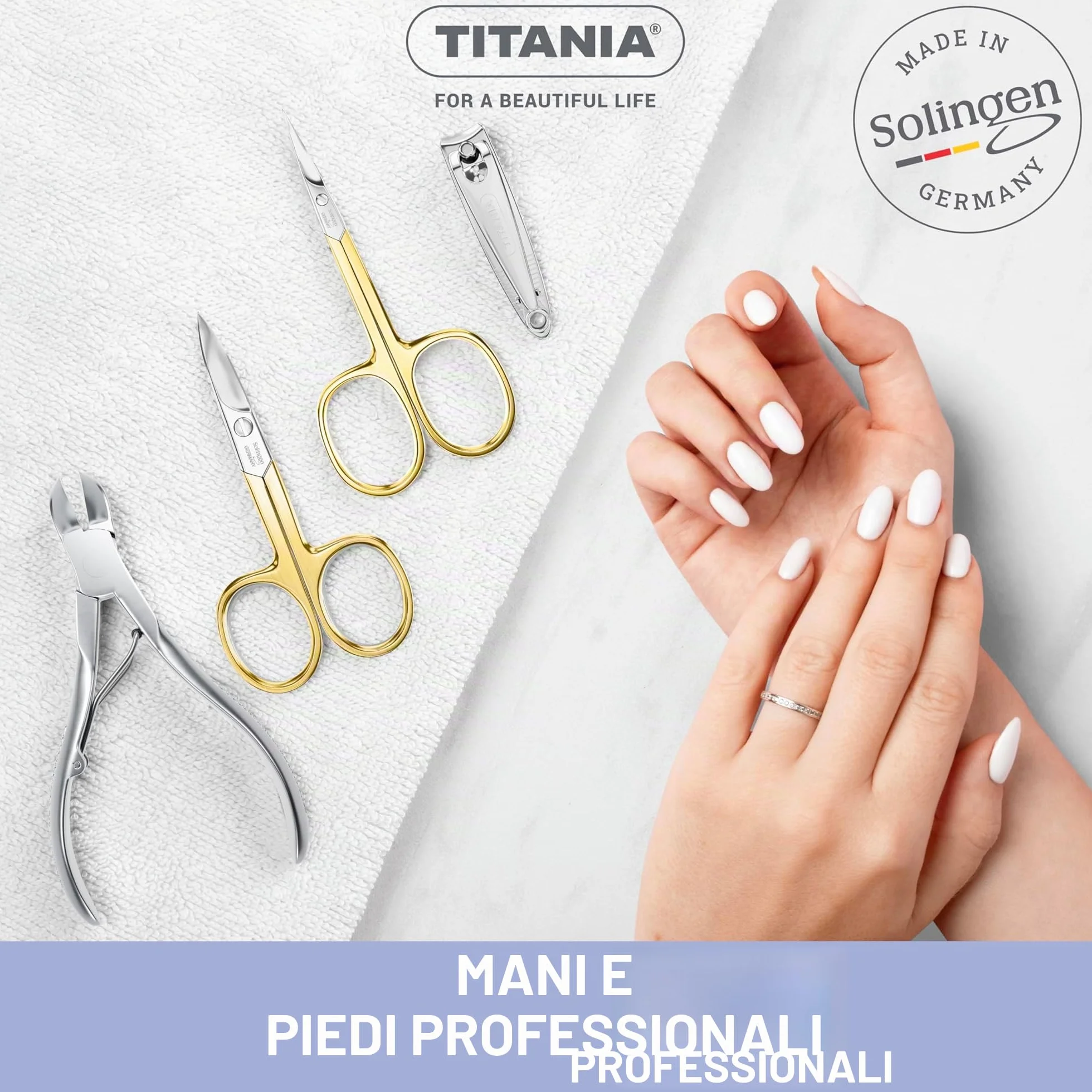 TITANIA Forbici per Cuticole Solingen Punta Sottile Curve Dorate 9,5 cm Acciaio Carbonio Made in Germany