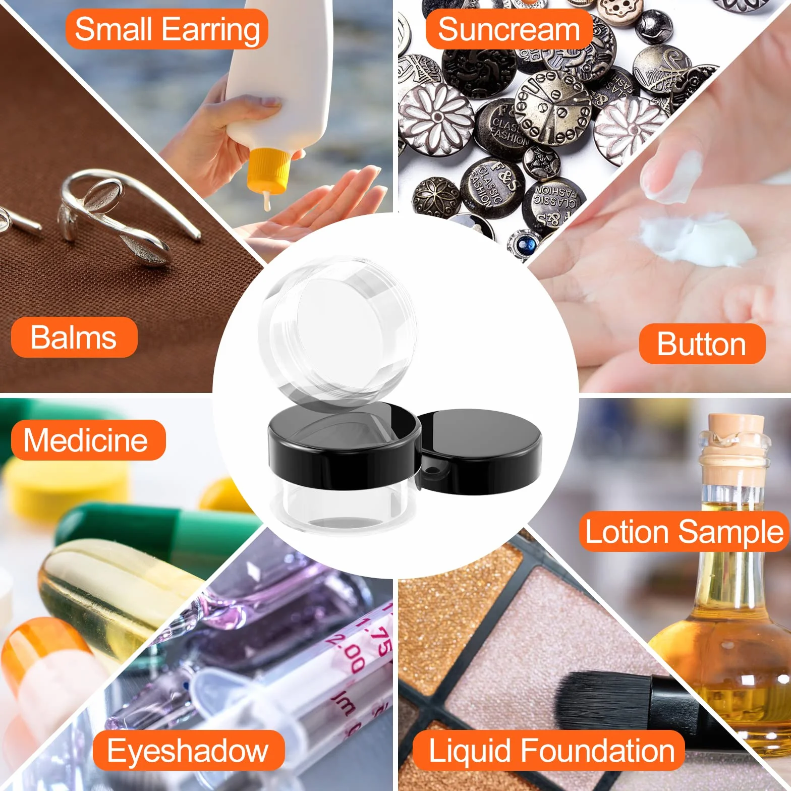 Newaner 30 vasetti da 10 g10 ml, barattolo da crema trasparente, con tappo a vite, contenitori con adesivi, ideali per trucco, creme, lozioni, mini candele (nero)