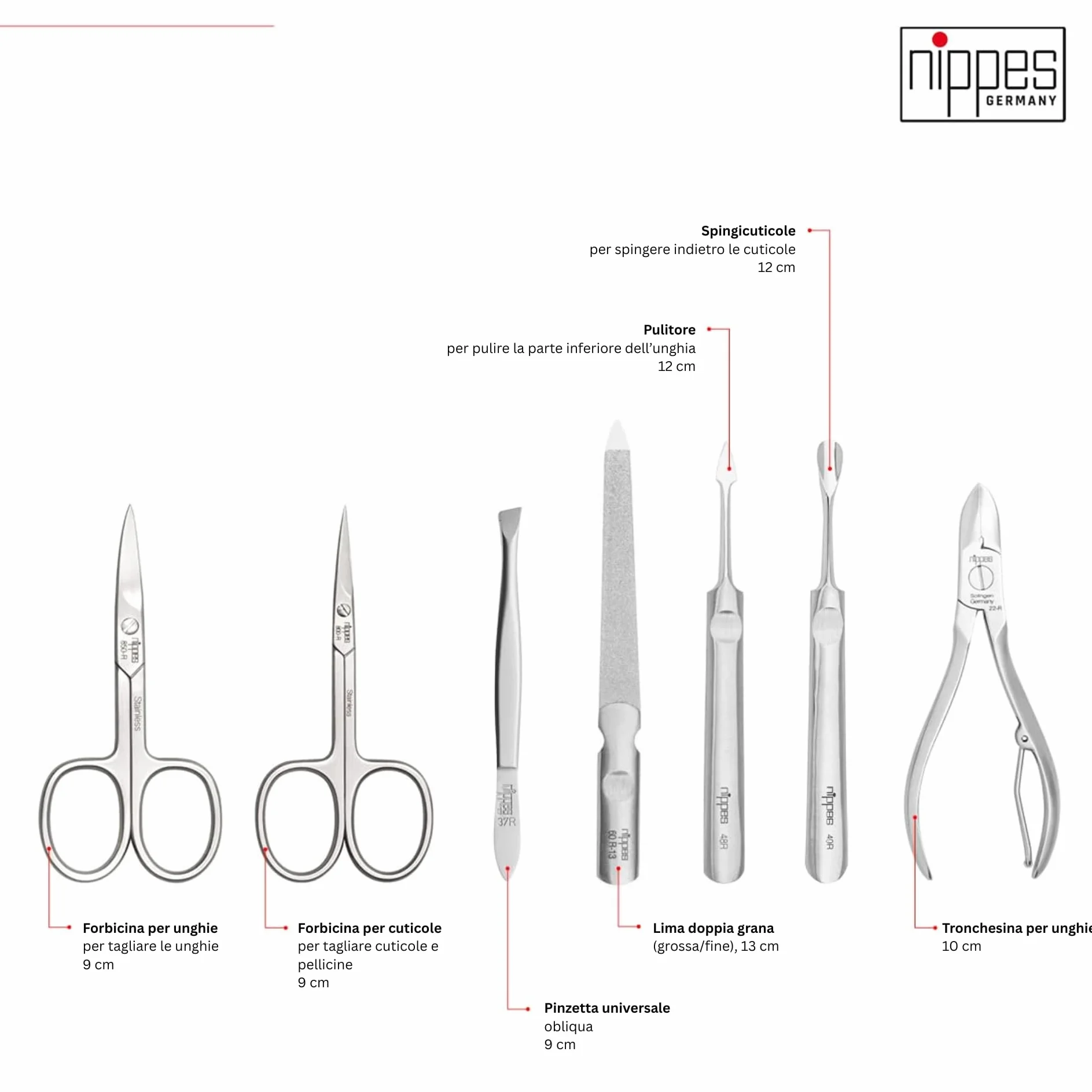 Nippes Solingen Classic Premium Set Manicure 7 pezzi astuccio in vero cuoio bovino italiano acciaio inox senza nichel Made in Solingen Germany