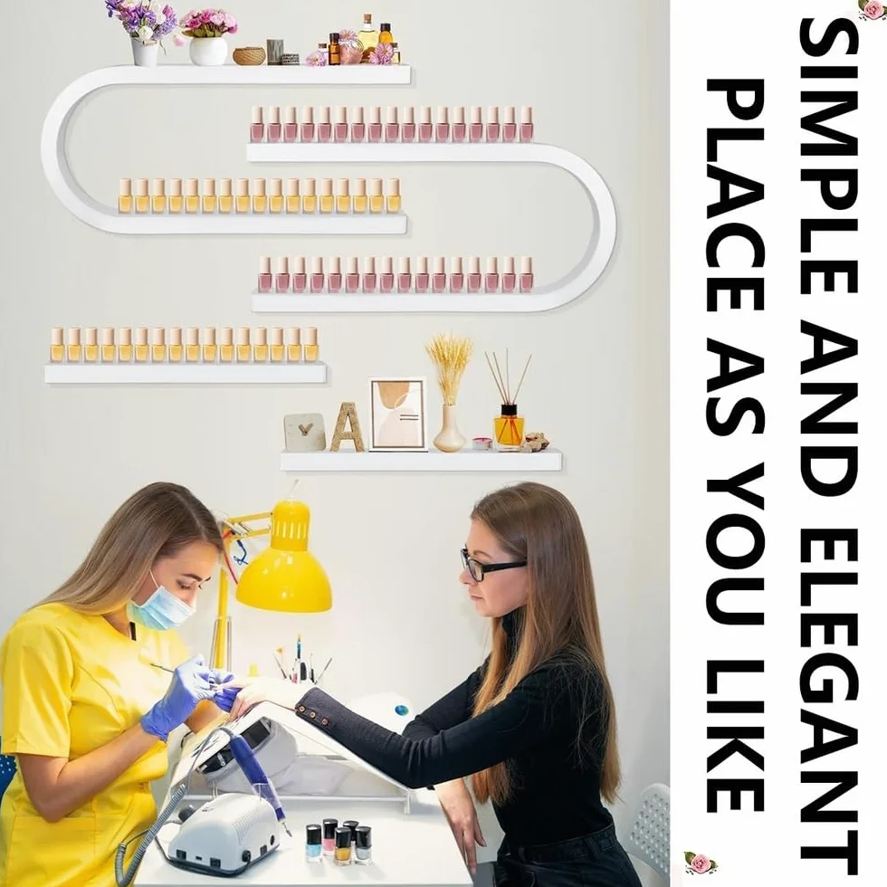 2 Confezioni di Porta Smalti A Forma di U, Porta Cosmetici E Profumi, Organizer da Parete in Metallo per Smalti, per Salone di Bellezza Domestico,Bianca