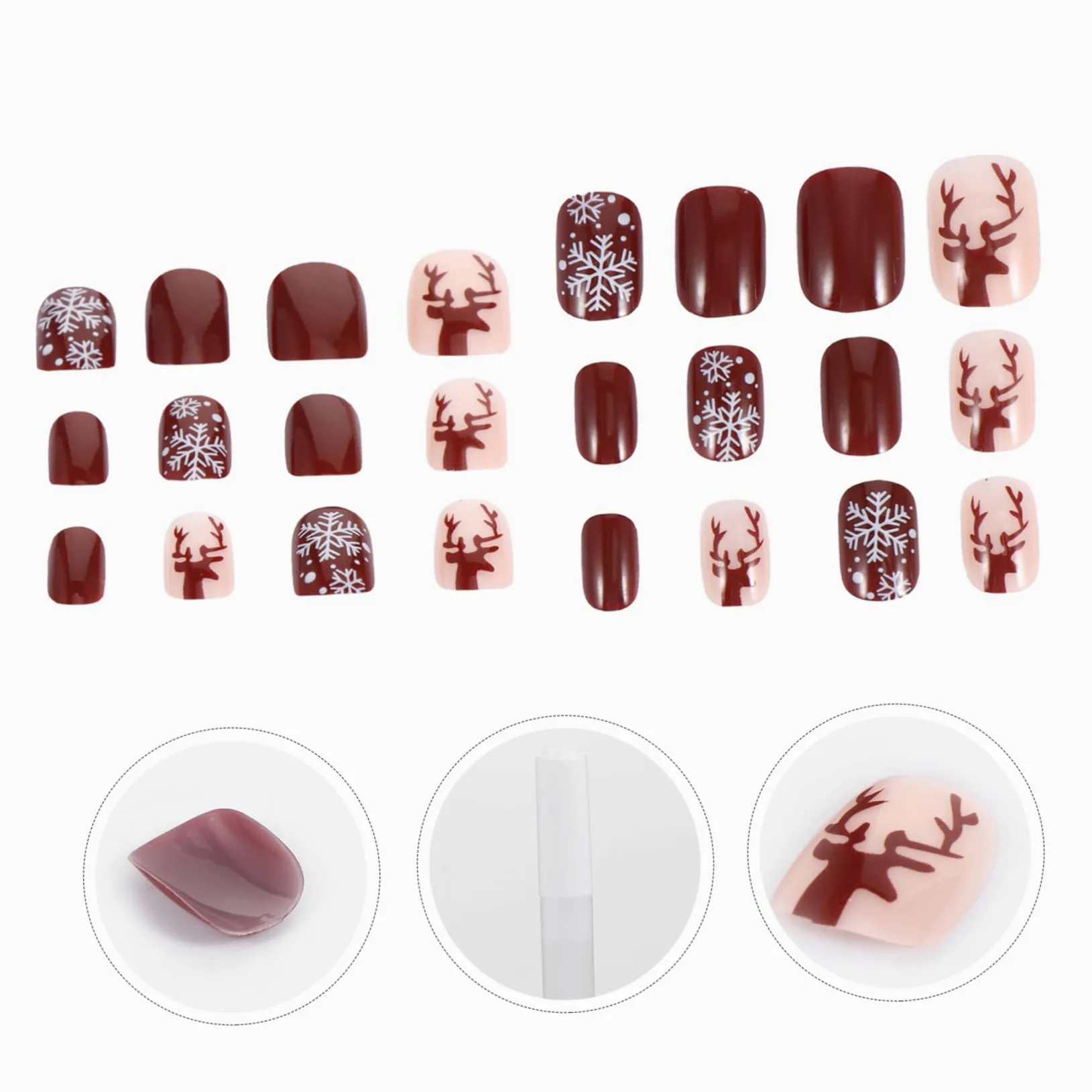 FRCOLOR 48pezzi Unghie Finte Adesivi per Unghie Natalizie in Materiale Abs per Decorazione Finte di Festività