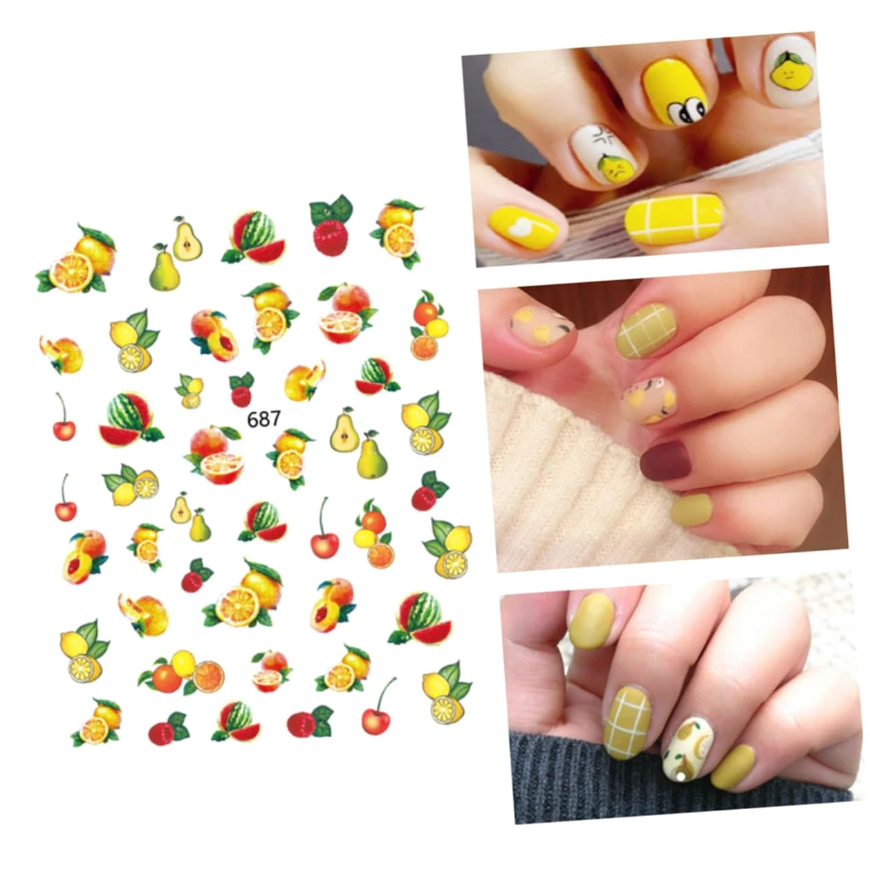 3 Set Adesivi Unghie Tema Frutta Con Design Per Decorazioni Manicure Applicazione Facile E Creativa Per Donne E Ragazze Casual 12 Fogli*3
