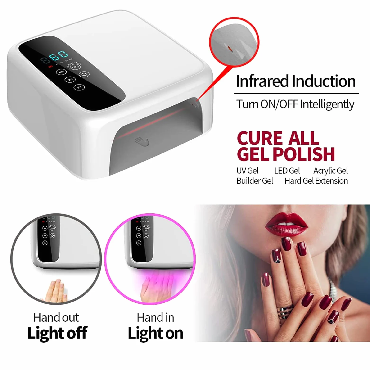 ZYC Lampada per Unghie a LED Senza Fili UV 72W Ricaricabile 15600mAH Lampada arricciacapelli per Smalto Professionale per Unghie in Gel per Tutti Gli smalti per Unghie in Gel