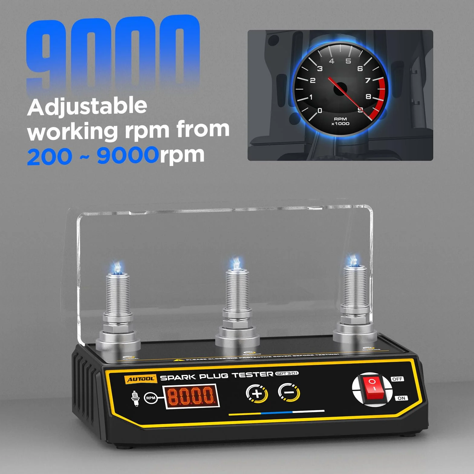 Tester per candele a doppio foro, strumento per bobine di accensione 0-6000 giri/min con copertura protettiva