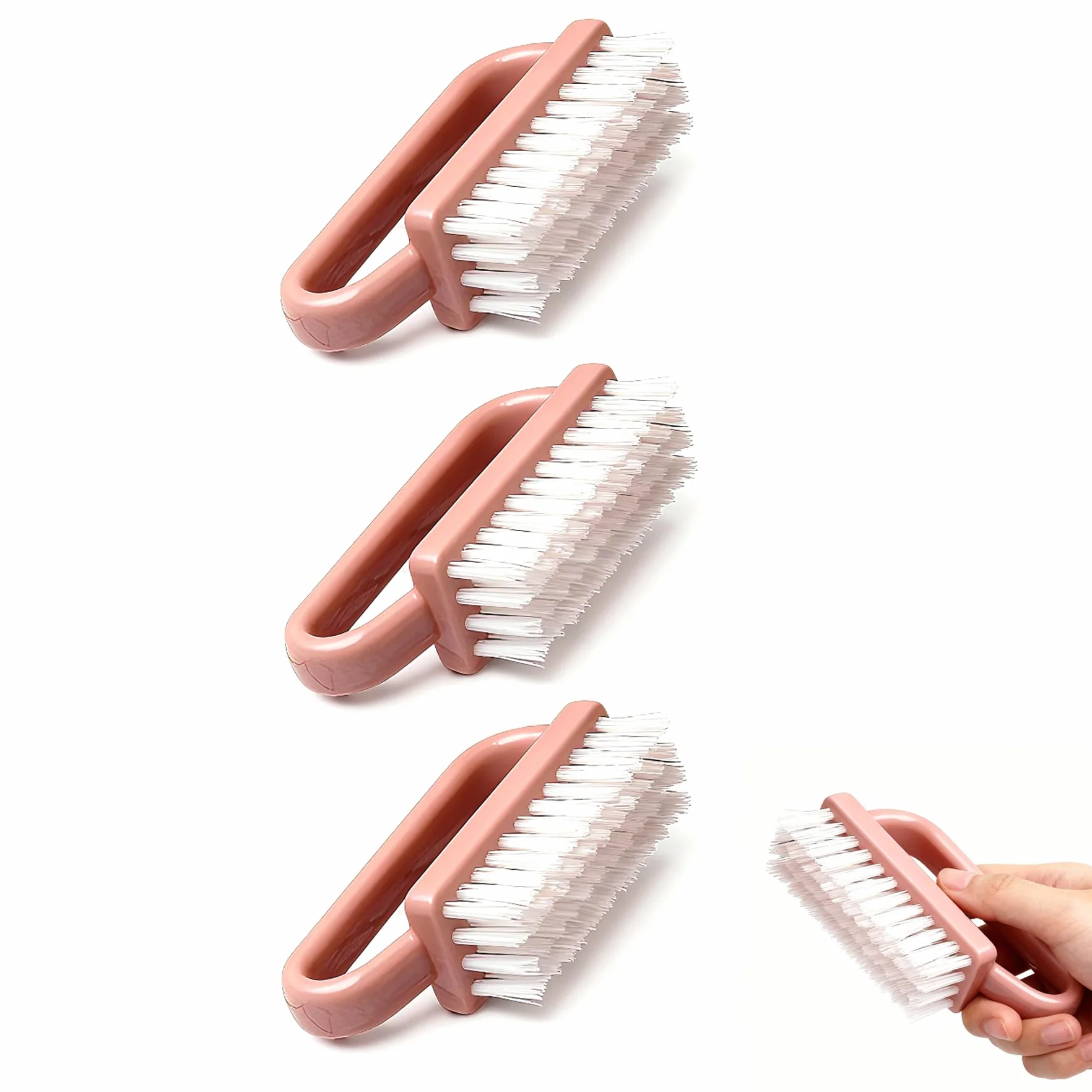 Spazzola Per Unghie 3 Pezzi Maniglia Grip Pennello Lavaggio Mani Pulizia Unghie Pedicure Rosa