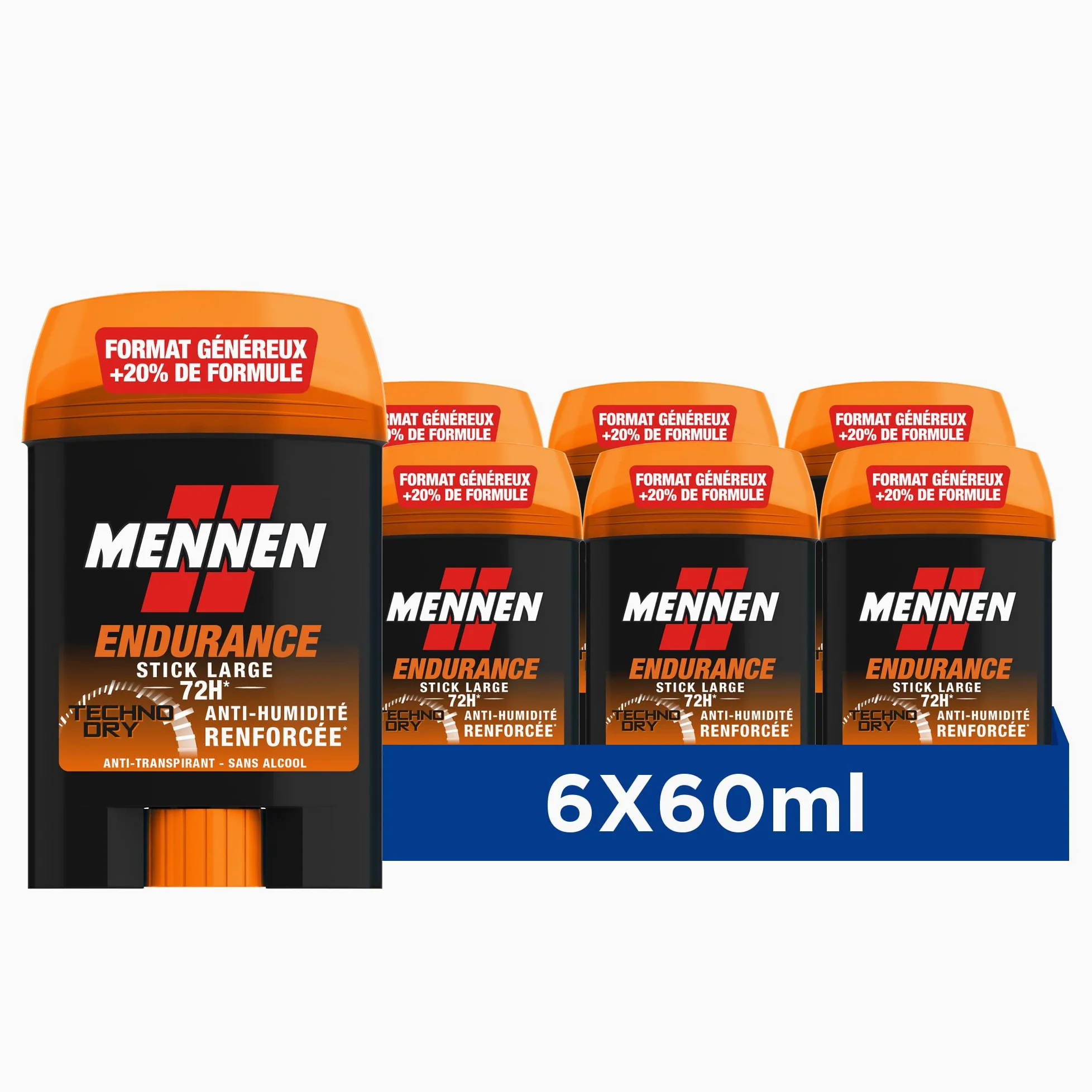 Mennen ENDURANCE - Deodorante da uomo, 72 H, senza alcol, anti-impronte, confezione da 6