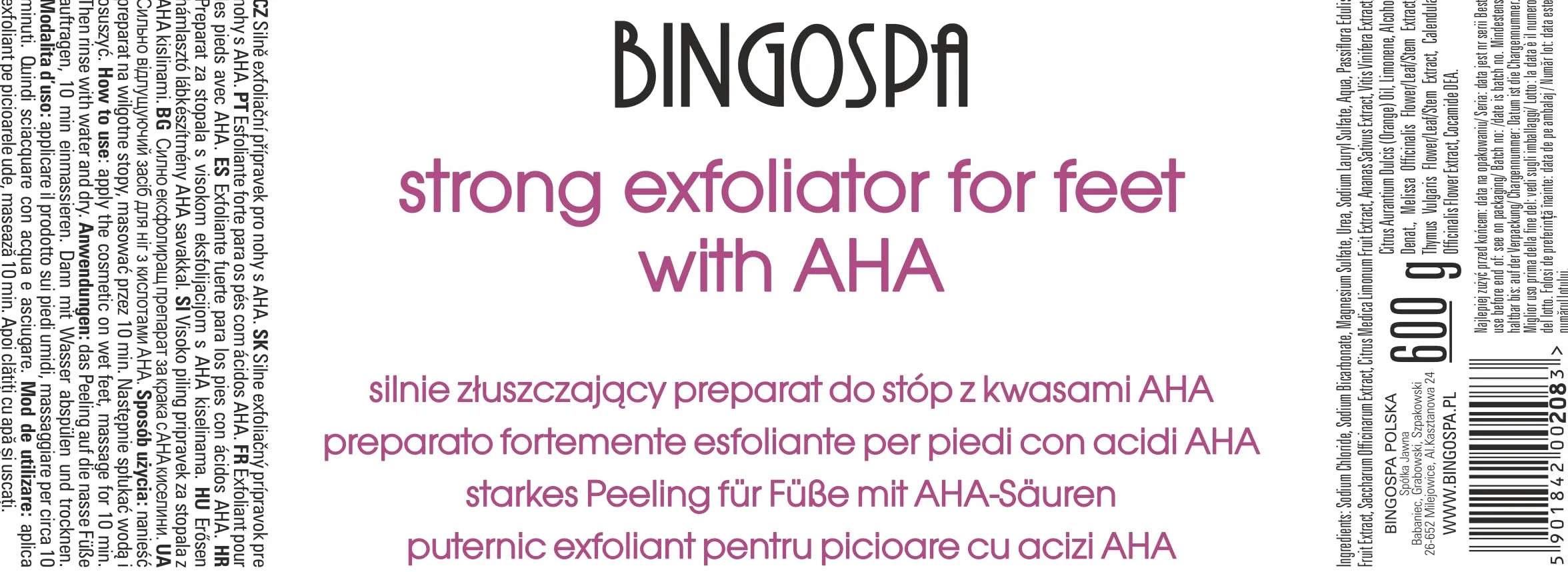 Preparazione per piedi fortemente esfoliante con acidi AHA 600g BINGOSPA