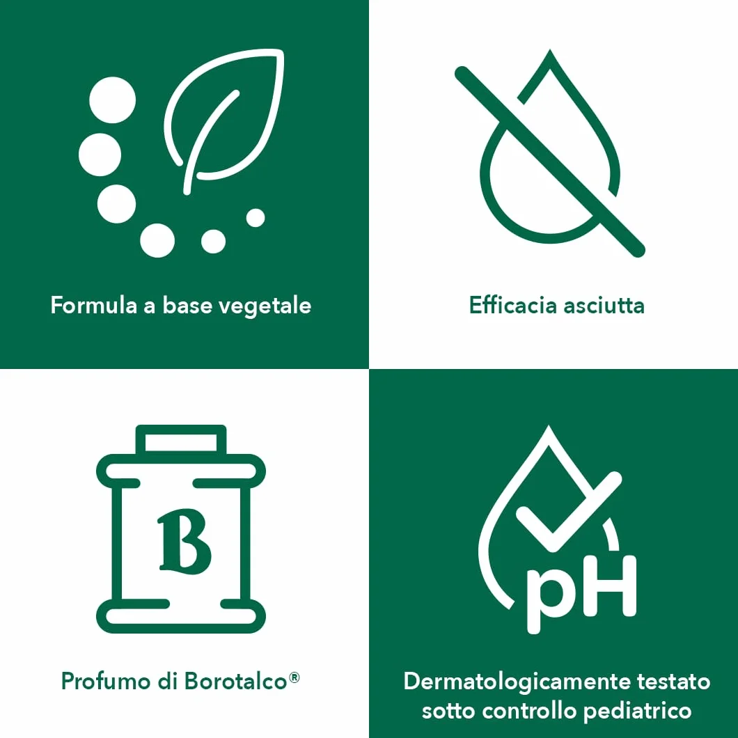Borotalco, Polvere con Talco Vegetale, Azione Rinfrescante e Assorbente, per Pelli Sensibili, Formula 100% Vegetale, Profumo di Borotalco, Dermatologicamente Testato, Barattolo 70 g