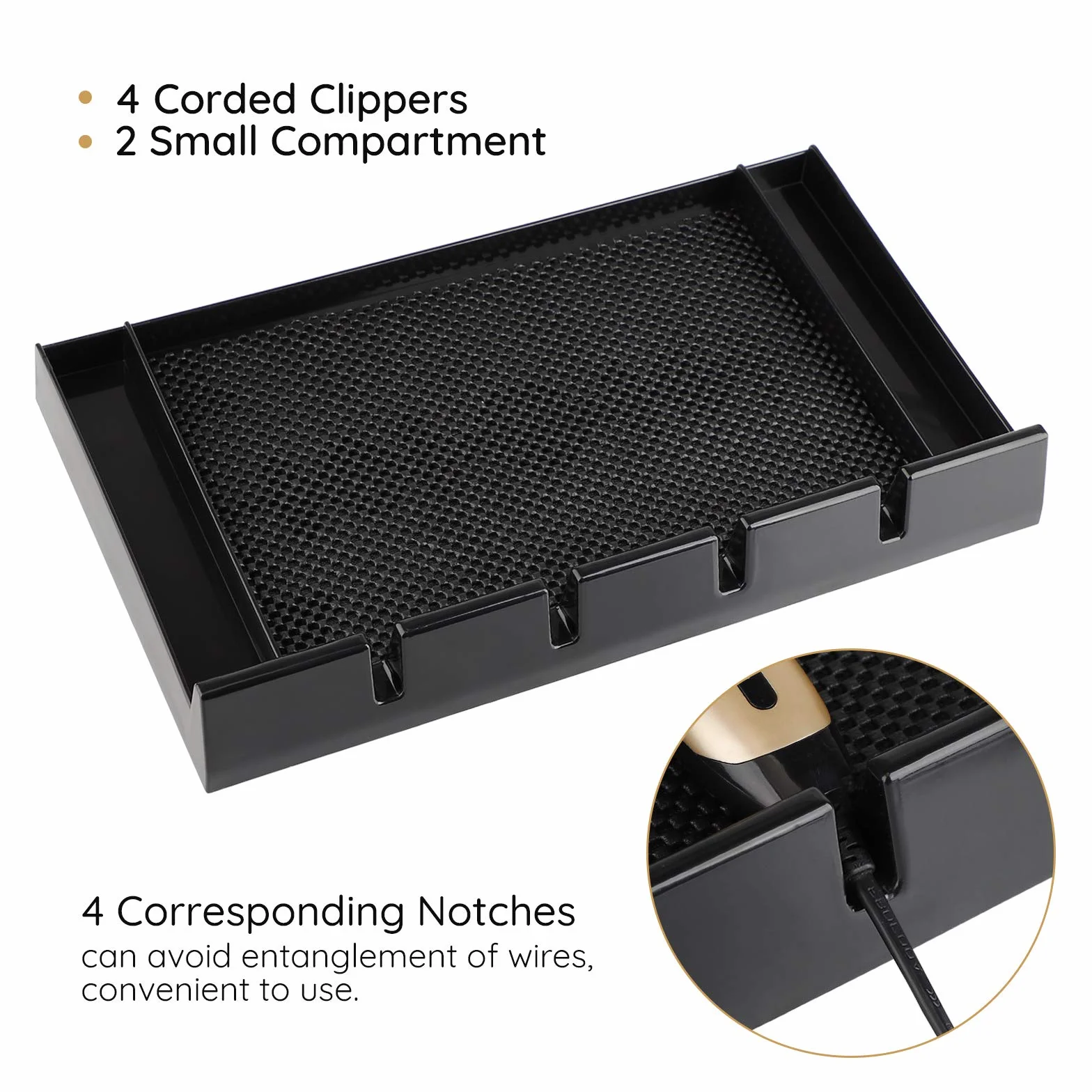 Vassoio Clipper Organizer, Segbeauty Salon Anti-slip Barer Clipper Tray con 4 tacche Professional Hair Trimmer Holder Parrucchiere Barber Tools Box Black
