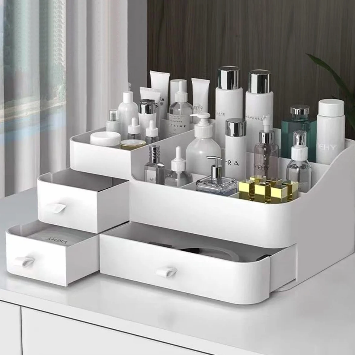 Queta Organizer per trucchi grande 3 cassetti 8 scomparti scatola trucco gioielli spazzole rossetto creme