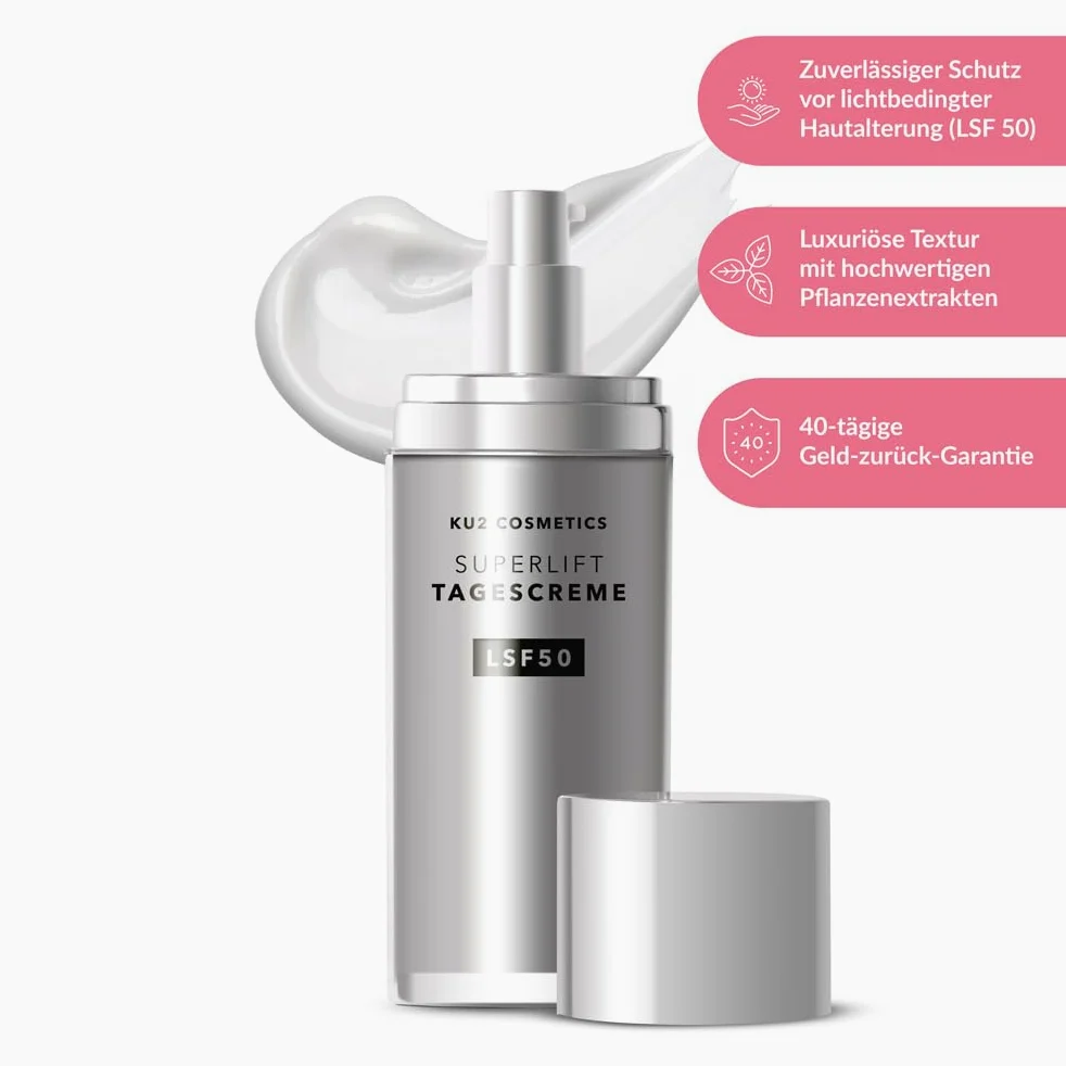 KU2 Cosmetics Superlift Crema Giorno Anti Aging SPF 50, 50 ml | Multi acido ialuronico, vitamina E, crema idratante, protezione UV
