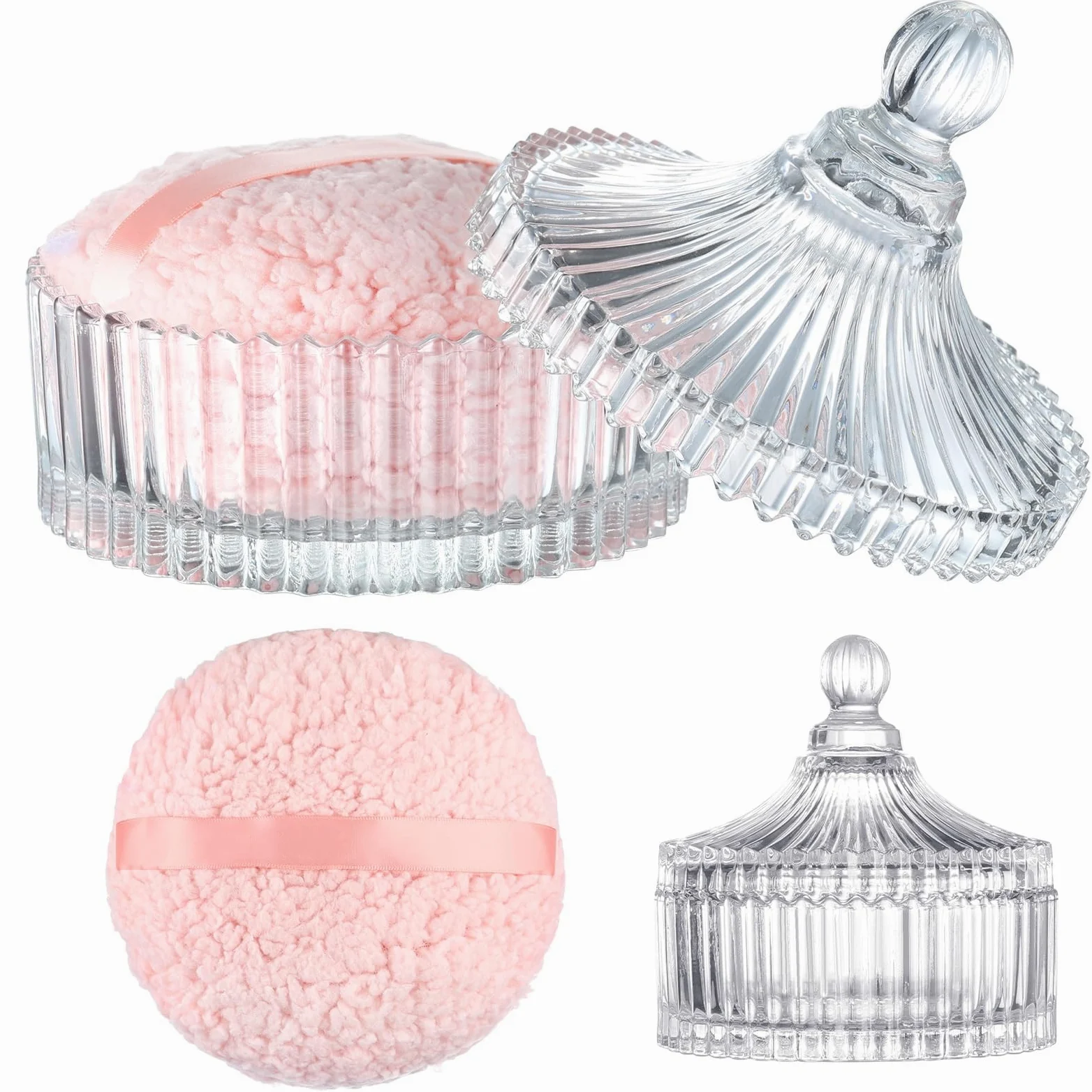 2 spugnette extra large per cipria e contenitore, per spolverare le donne | 6 pollici oversize, morbido velluto lavabile, con custodia in cristallo, trucco bagnato asciutto, rosa