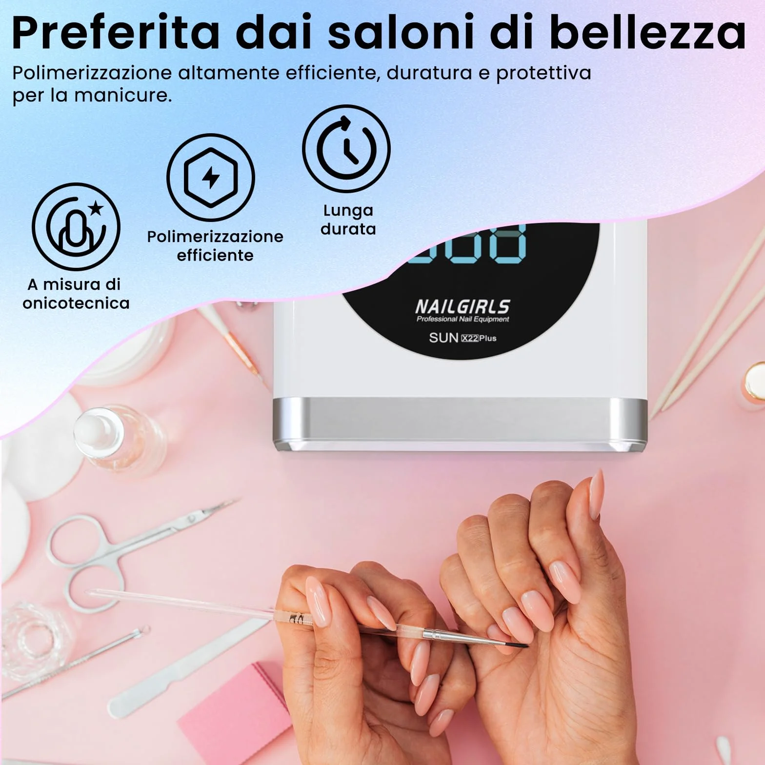 NAILGIRLS Lampada LED UV Professionale per Unghie 150W Ricaricabile Senza Fili 4 Modalità Timer Sensore Automatico