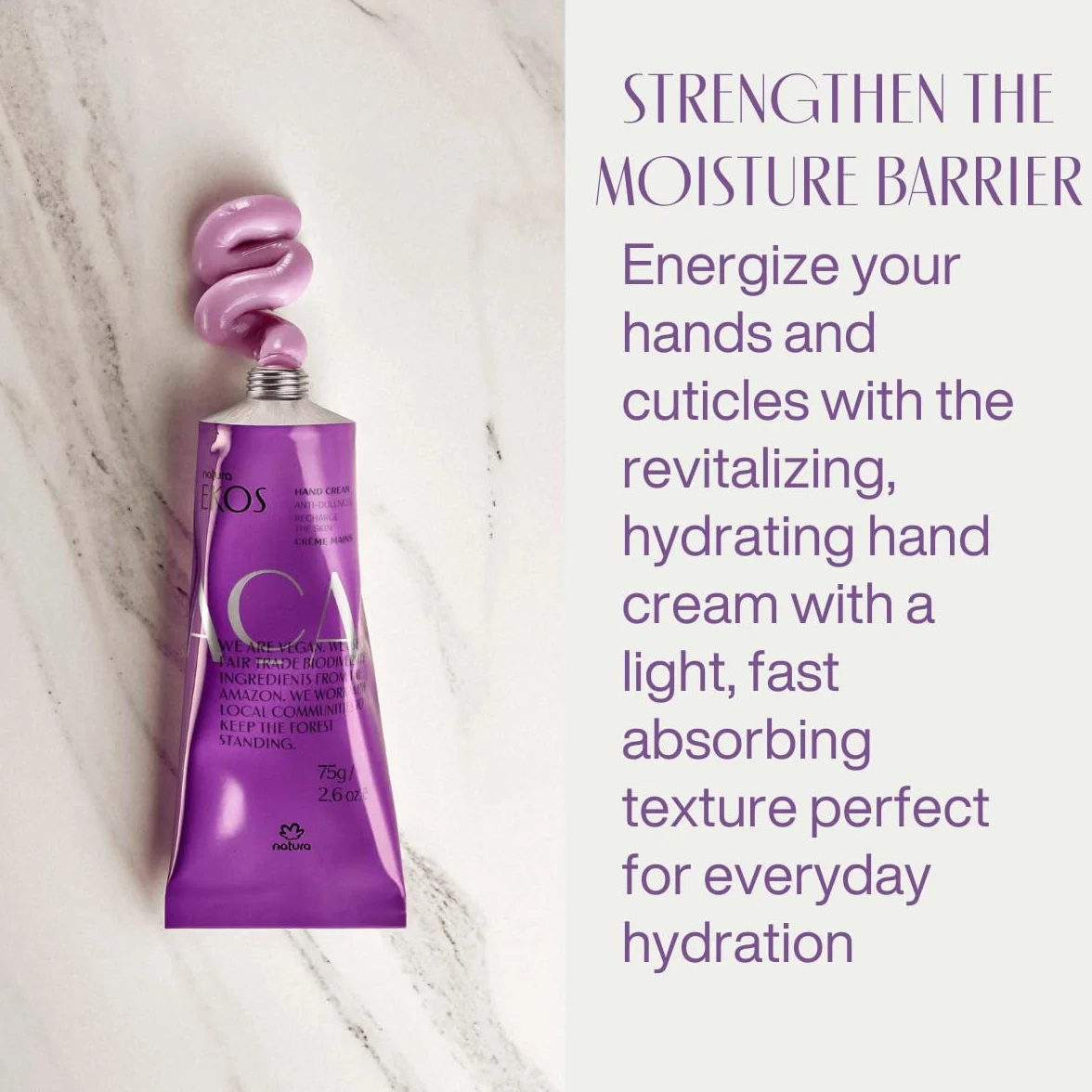NATURA - Crema per le Mani Açai Natura Ekos - Comfort e Idratazione - Per Cuticole e Mani Secche, Danneggiate e Screpolate - Assorbimento Rapido - 100% Vegan - Cruelty Free - Tubo da 75 g