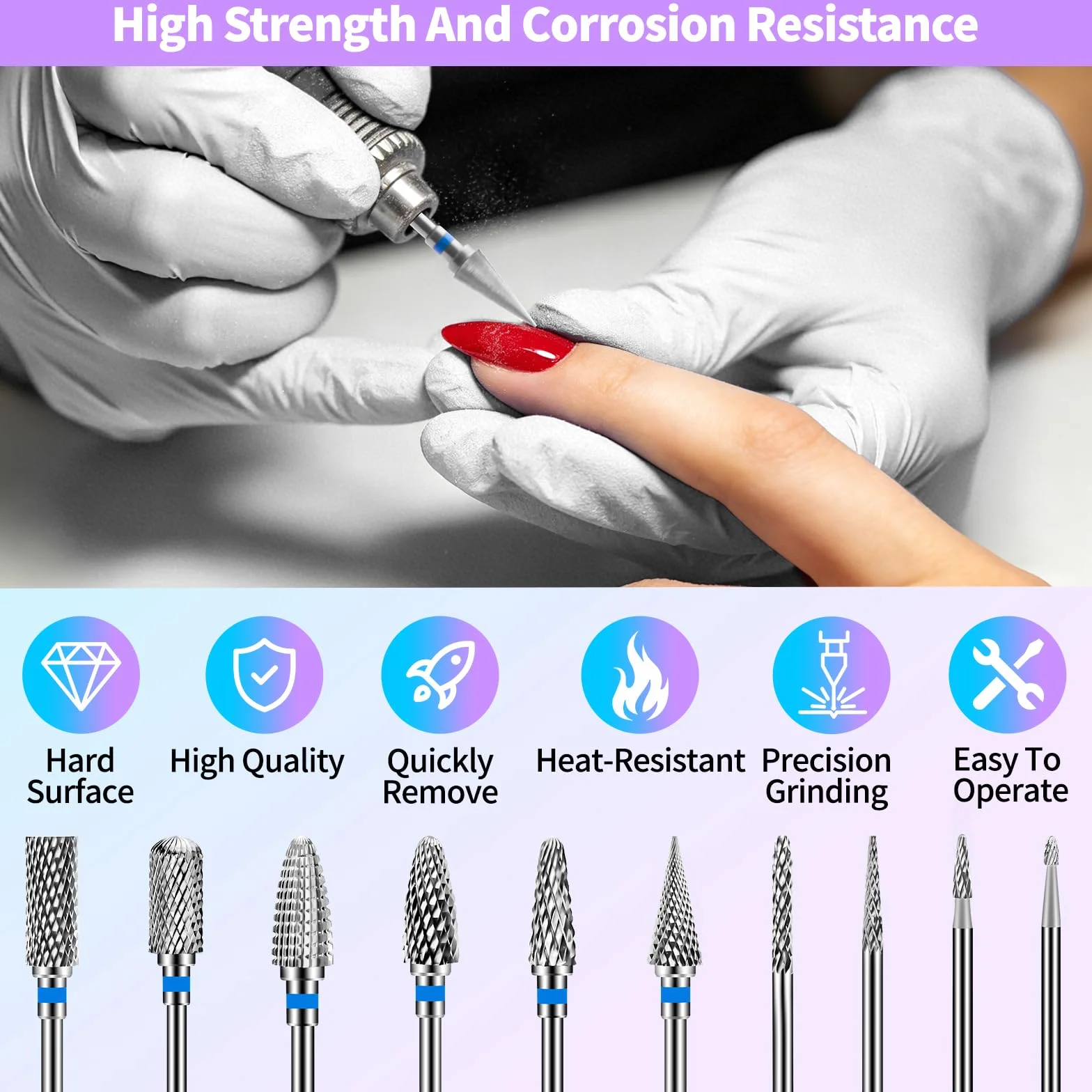 Punte Fresa Unghie in Acciaio Inossidabile 3/32 Pollici per Nail Artist Gel Acriliche