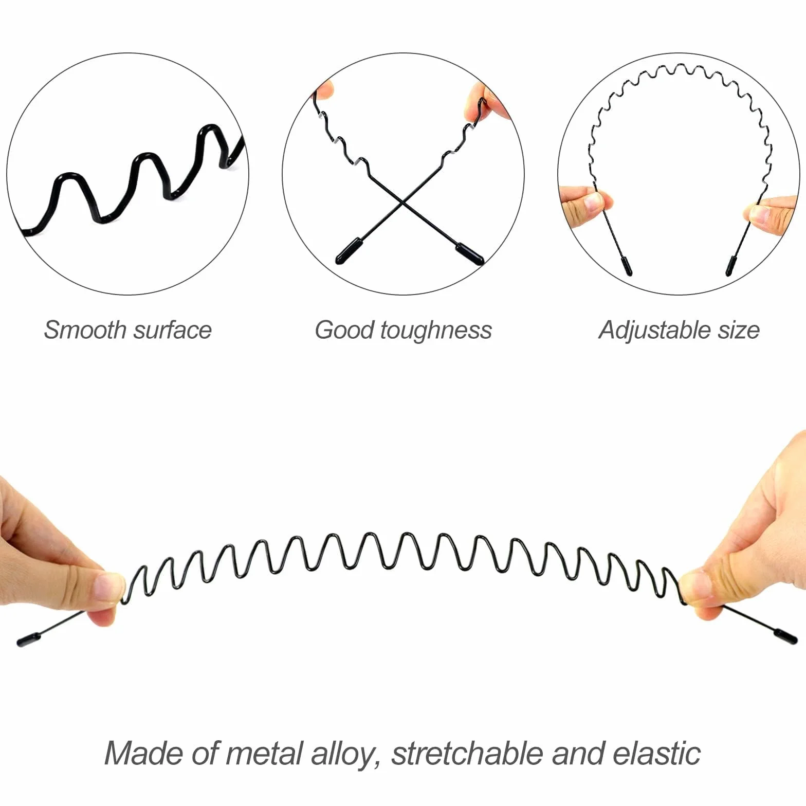 Hanyousheng 6 Pezzi Cerchietti per Capelli, Unisex Cerchietto in Metallo, Cerchietto Fasce per Capelli Fascia Ondulata Nero, Multiplo Stile Antiscivolo Cerchietto, Adatto per Sport, Yoga, Trucco