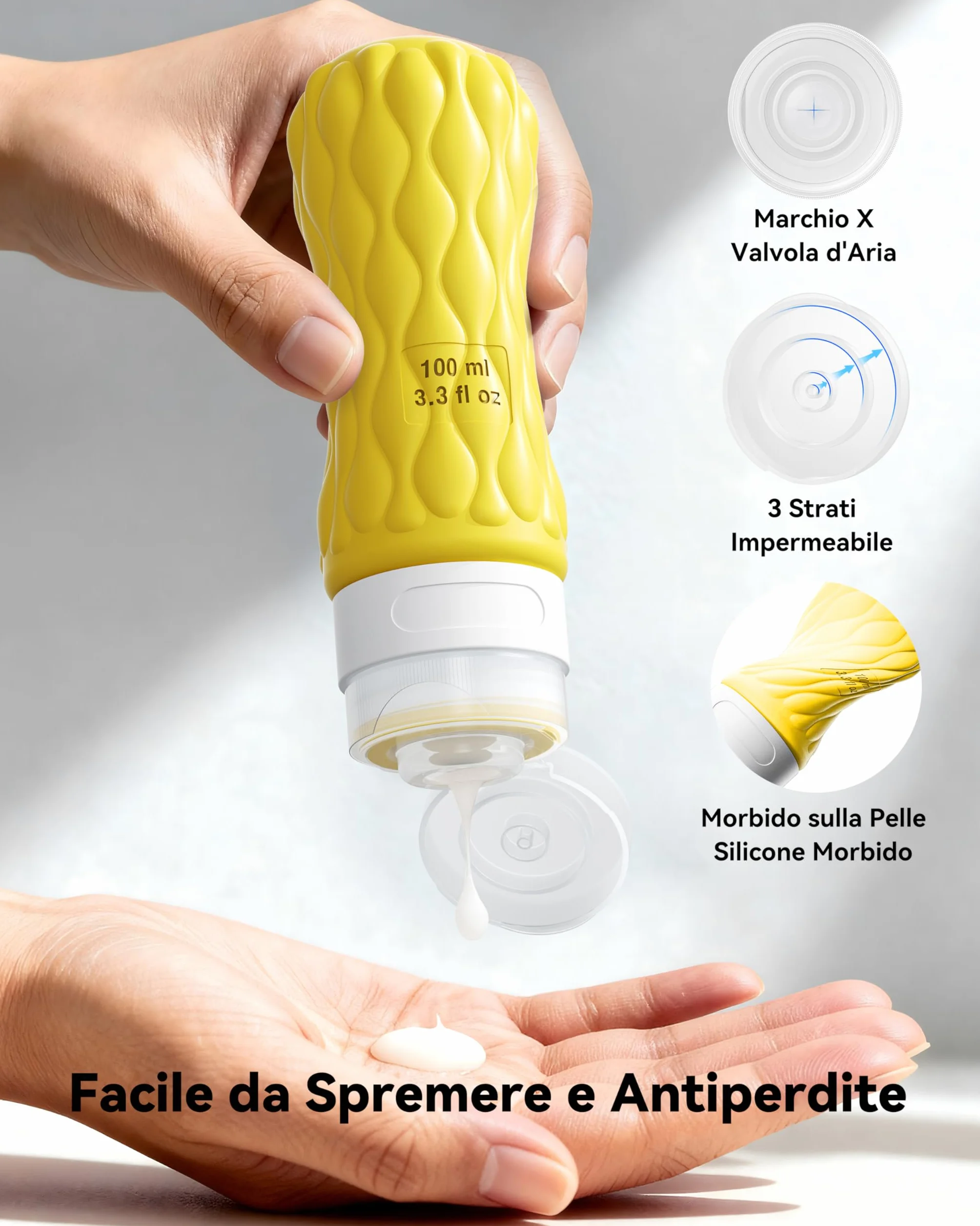 Lericttor Contenitori Viaggio Liquidi 100/50 ml, 8 Pezzi Bottiglie da Viaggio Aereo in Silicone, Set di Flaconi da Viaggio con Borsa da Toilette, Boccette da Viaggio per Shampoo, Lozione, Cosmetici