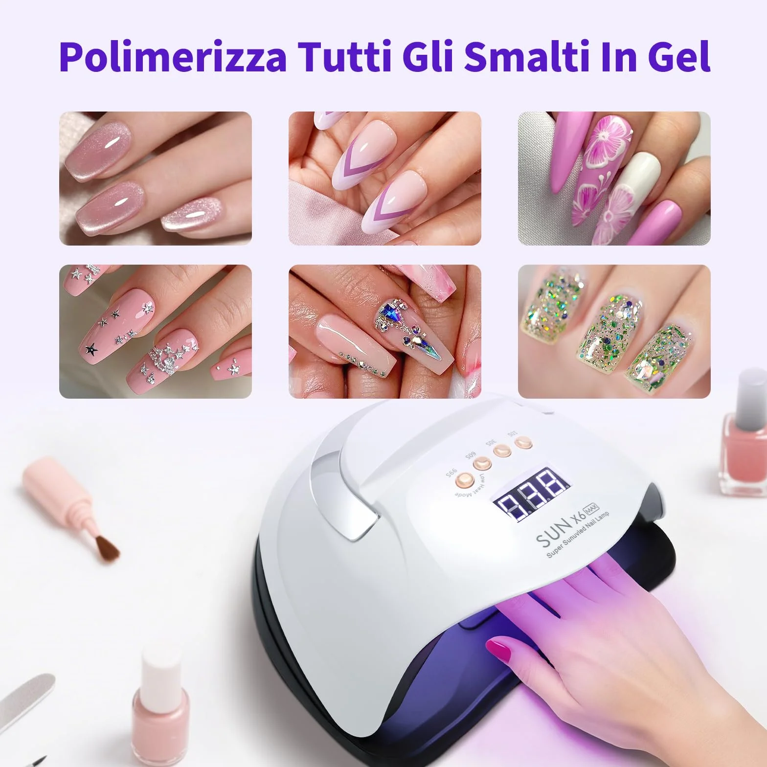 220W Lampada UV Led Unghie, Lampada UV per Unghie in Gel, Fornetto Unghie Semipermanente, UV Lamp Nails per Unghie Professionale con 66 Perline LED, 4 Timer, Sensore Automatico