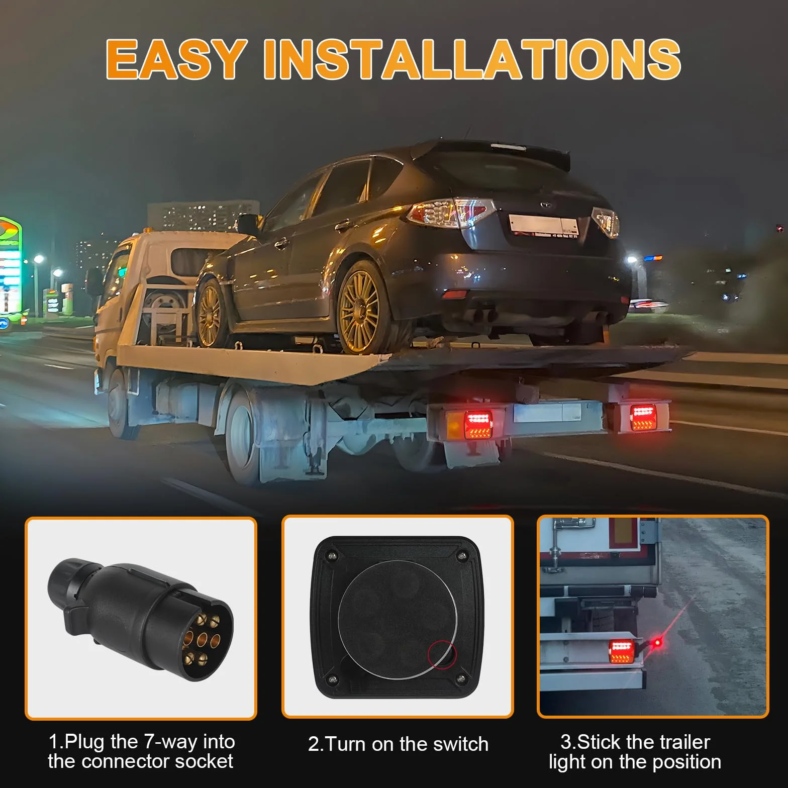 Luci posteriori per rimorchio senza fili a LED magnetiche 12V ECE con spina a 7 pin per camion