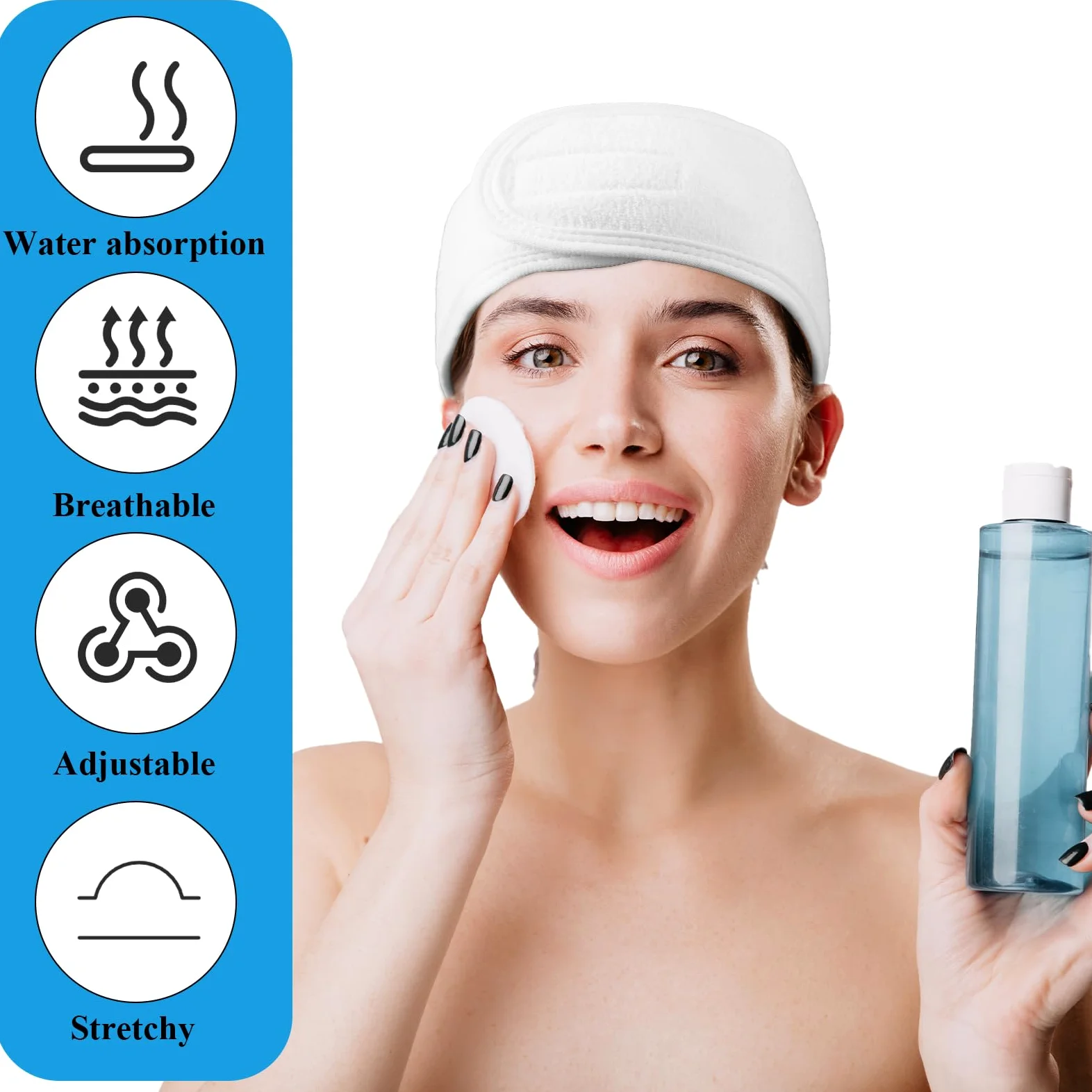 Set di 24 fasce per capelli da spa per il viso, 100% cotone di alta qualità, fasce per capelli per trattamenti viso, 61 x 8 cm, fascia regolabile per capelli, per donne, trucco e cura della pelle
