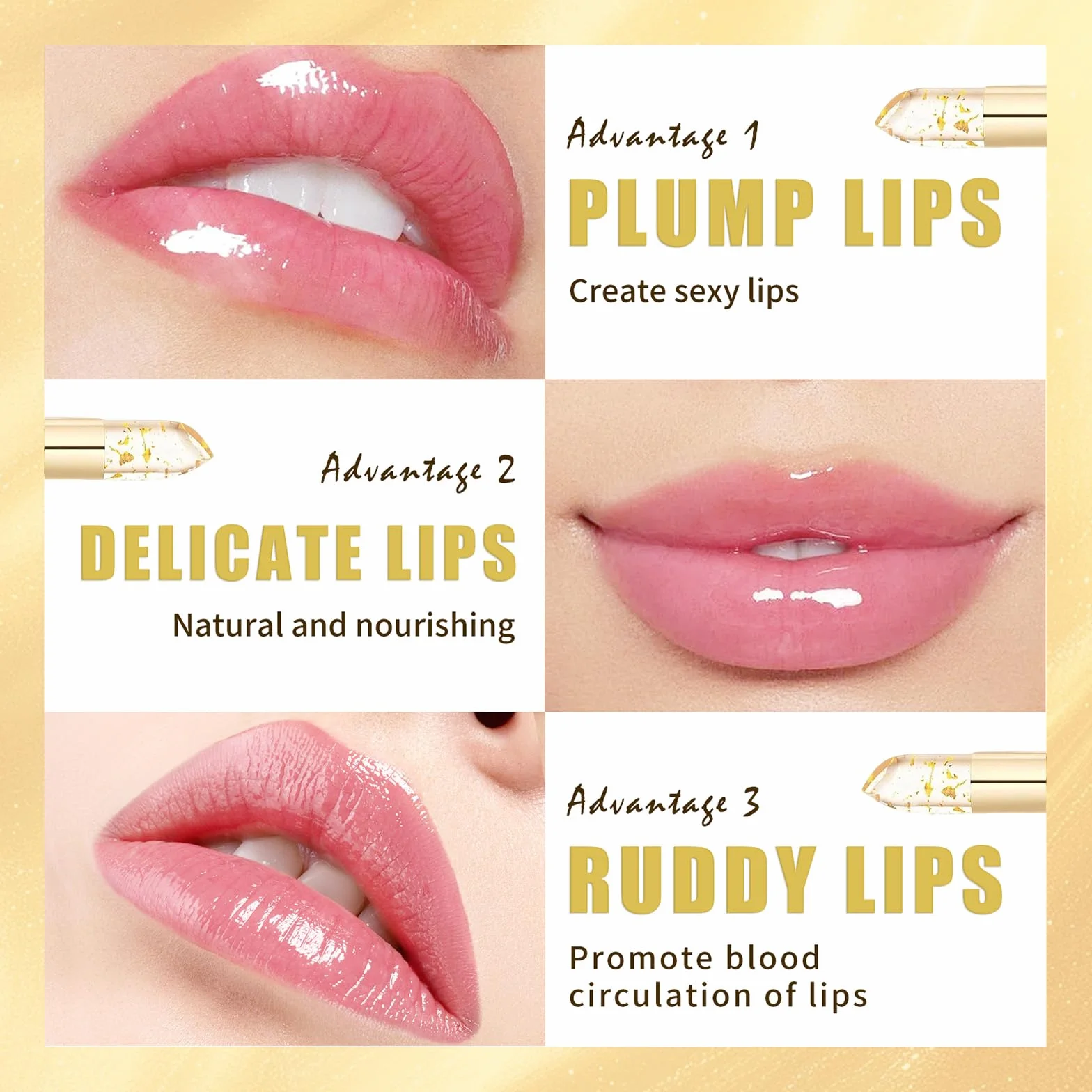 2 Pcs Reveline Rossetto Adattivo, Rossetto PH Reagente, Foglia Gold Lipstick Color-Changing, Cura delle labbra, Burrocacao Idratante, Tenuta 24 ore, PH Temperature Lip Balm
