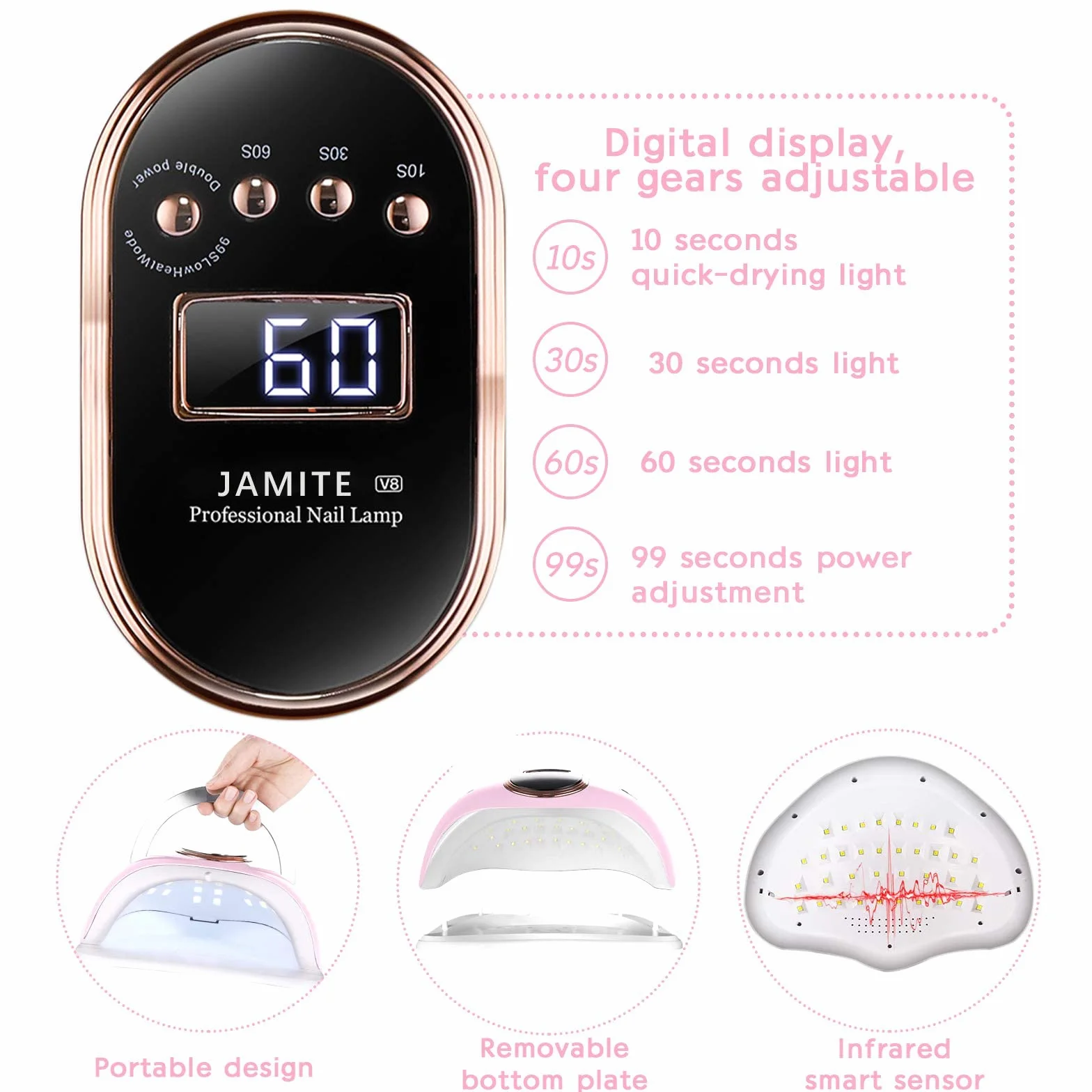 YUEHAO, Lampada per Unghie da168 W, Lampada per Unghie LED UV con Sensore a Infrarossi e Display LCD, Asciugatrice gel Lucidante Professionale con 4 Timer di 10s, 30s, 60s, 99s