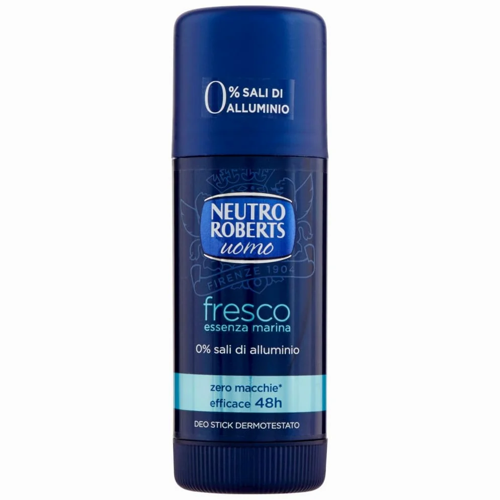 Neutro Roberts Deodorante Stick Uomo Fresco Essenza Marina - Deodorante Stick per uomini, 0% sali di alluminio, 40 ml + portachiavi Beni Culinari
