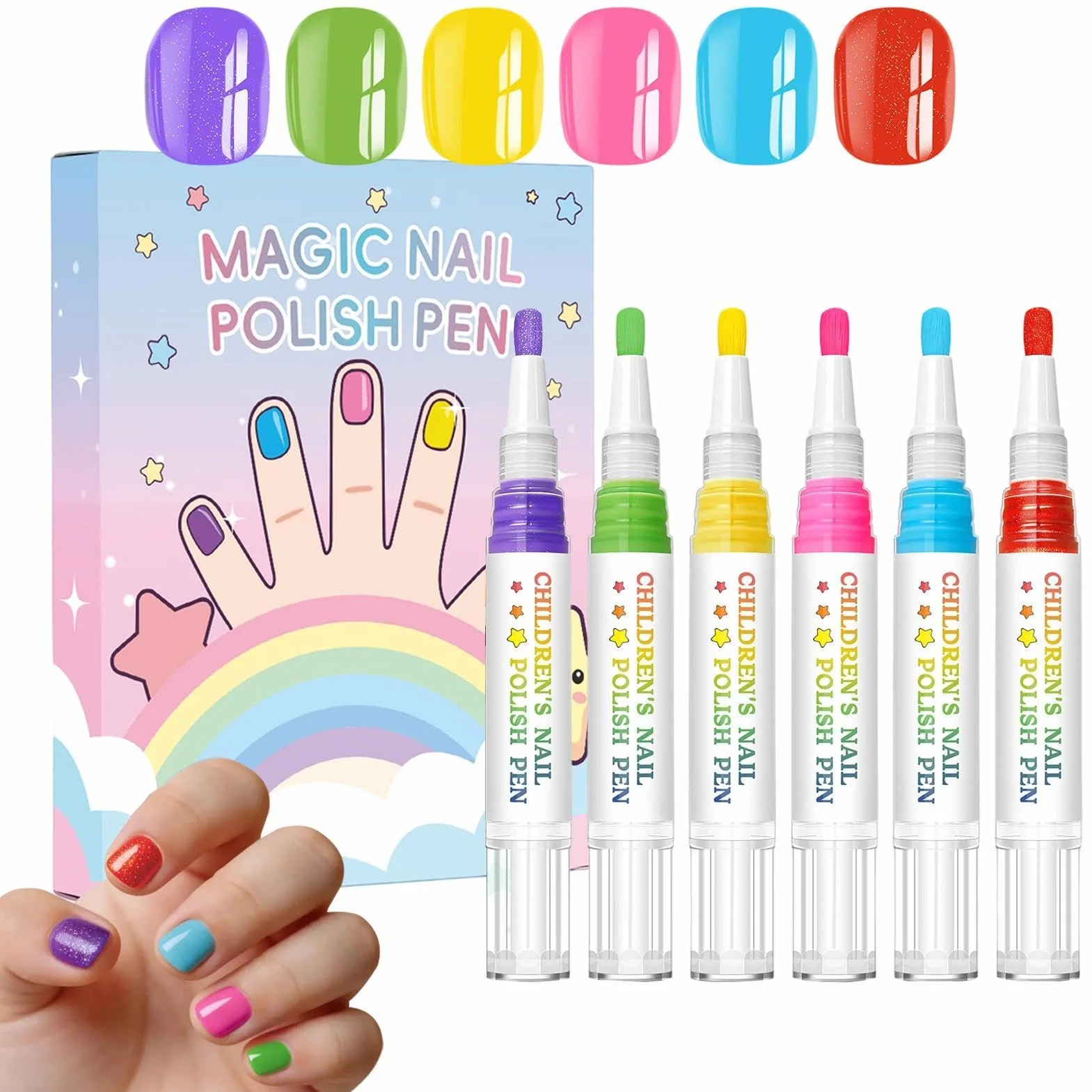 Pennarelli Unghie per Bambini | 6 Colori Pennarelli Disegno Impermeabili Asciugatura Rapida Rimovibili a Strappo - per Unghie Bambini - Per Bambina, Manicure delle Dita, Compleanno, e Natal