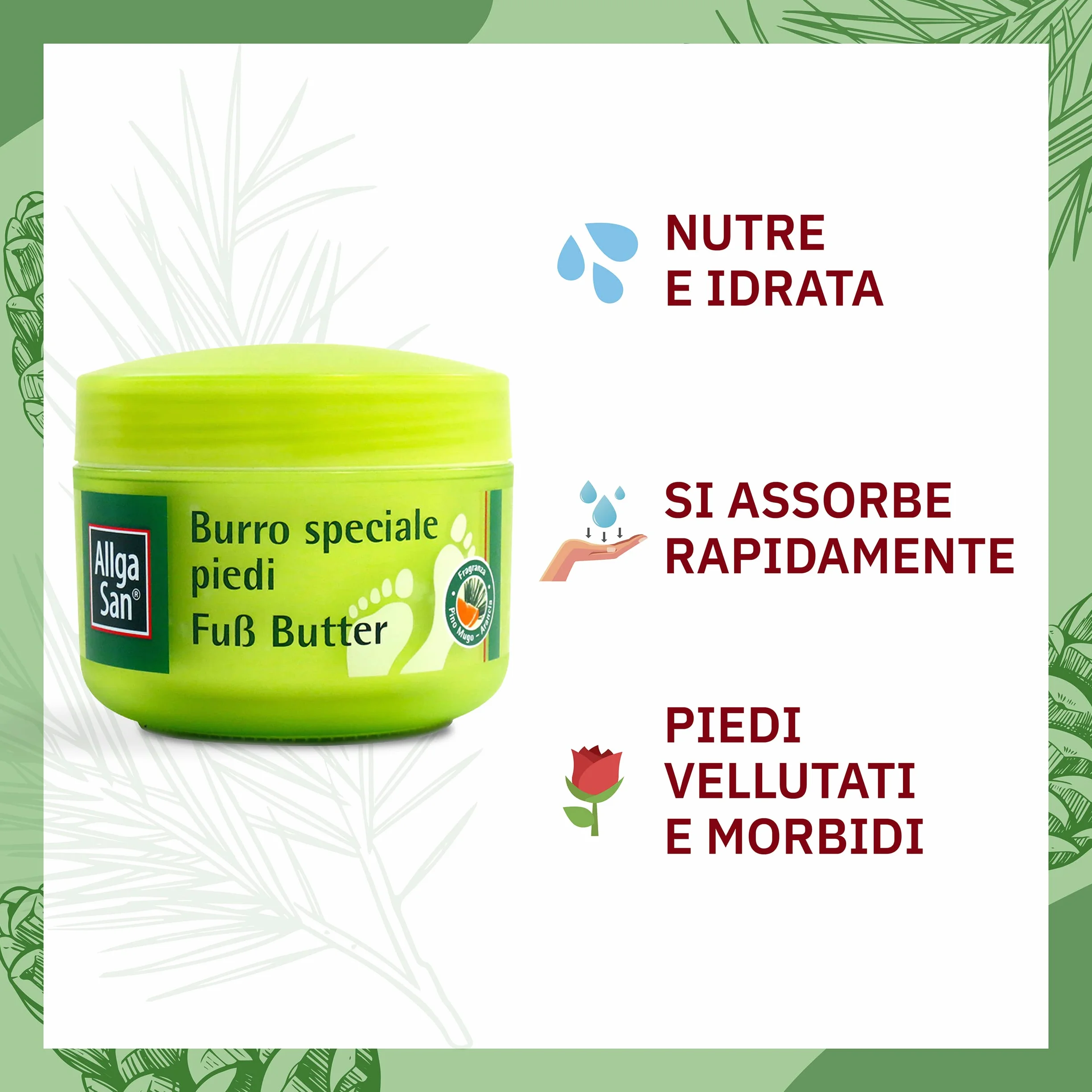 Allga San Burro Speciale Piedi Crema Piedi Secchi e Screpolati 200 ml Idratante con Burro di Karitè e Burro di Cacao